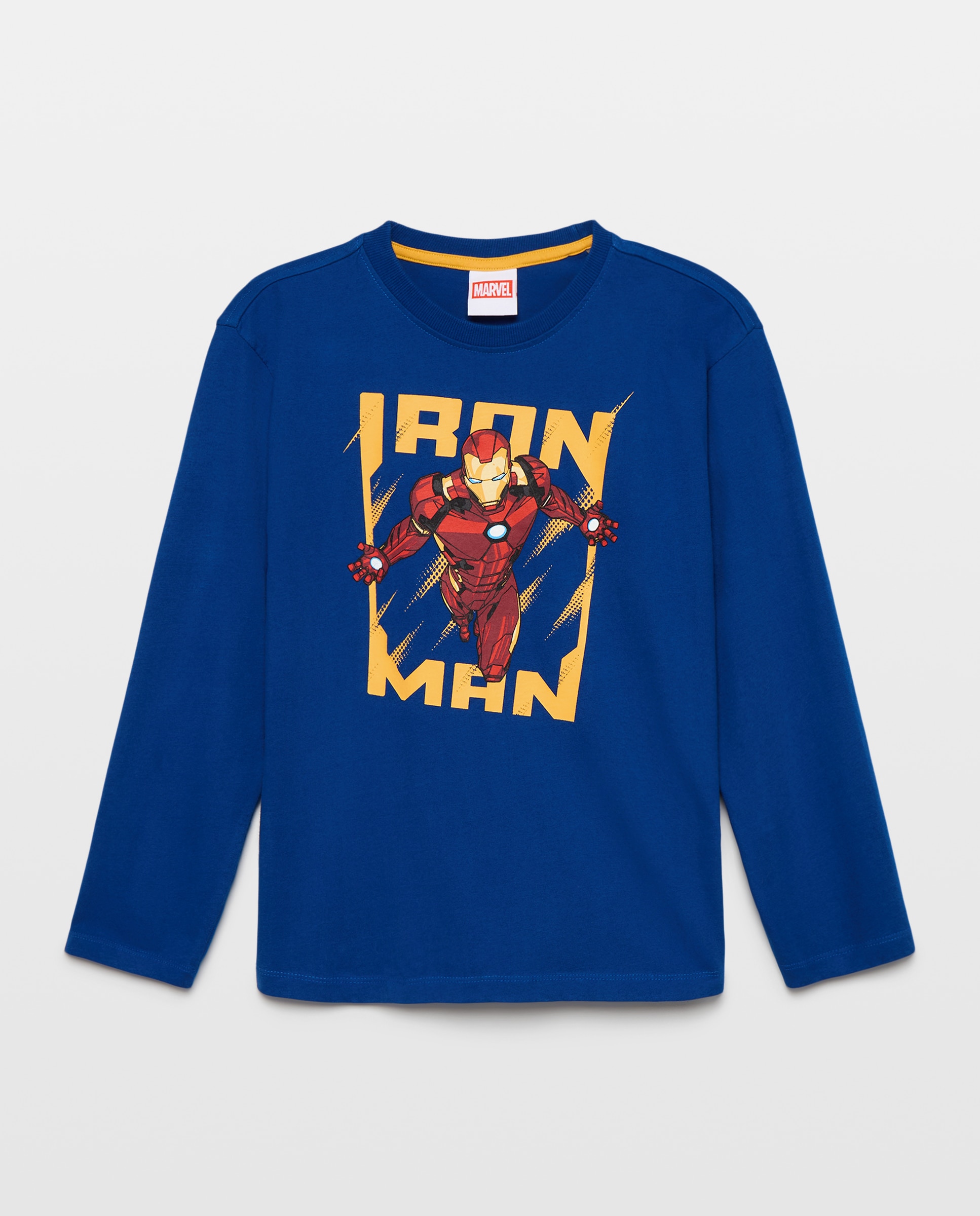 T-shirt de Decote Redondo e Manga Comprida com Estampado Fantasia HOMEM DE FERRO de Criança Azul-marinho-4
