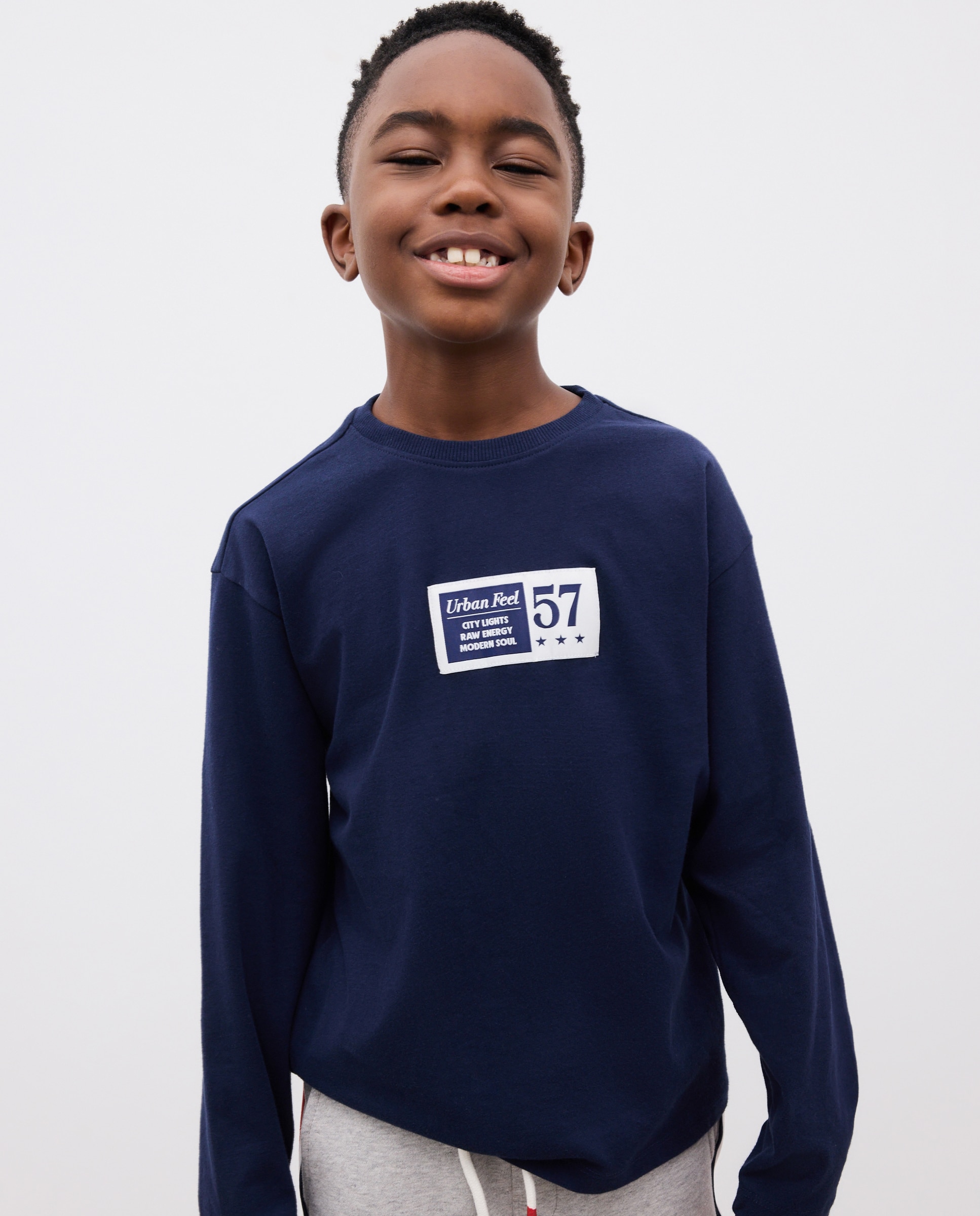 Camiseta cuello caja y manga larga de niño - Kids El Corte Inglés - Azul marino Azul marino-1