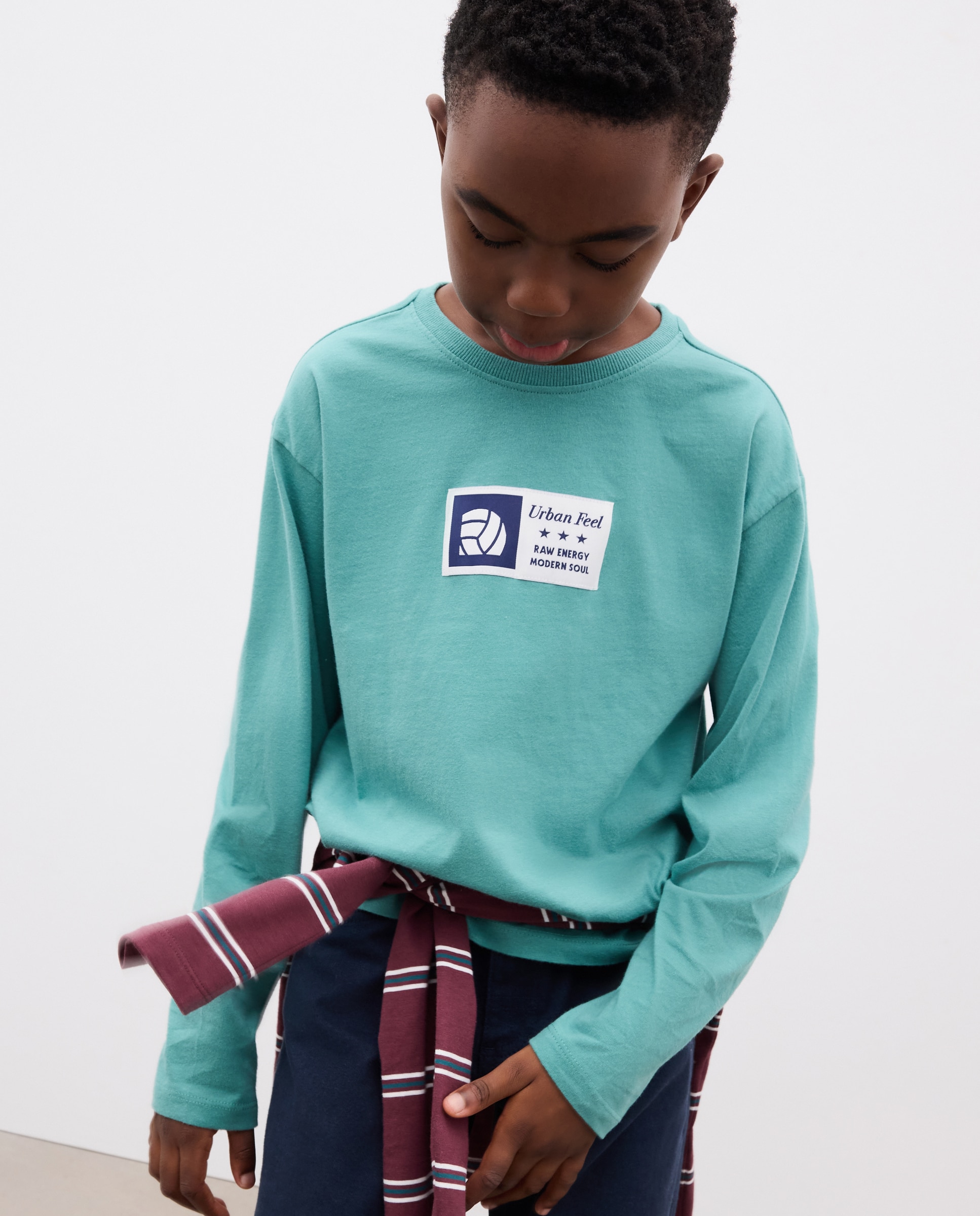 Camiseta cuello caja y manga larga de niño - Kids El Corte Inglés - Verde Verde-1