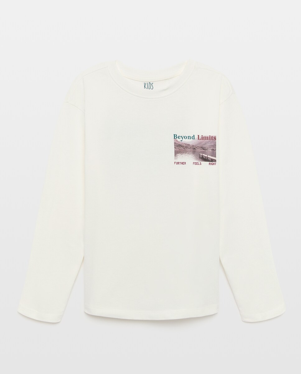 Imagen 0 de Camiseta cuello caja y manga larga print fotográfico de niño Blanco