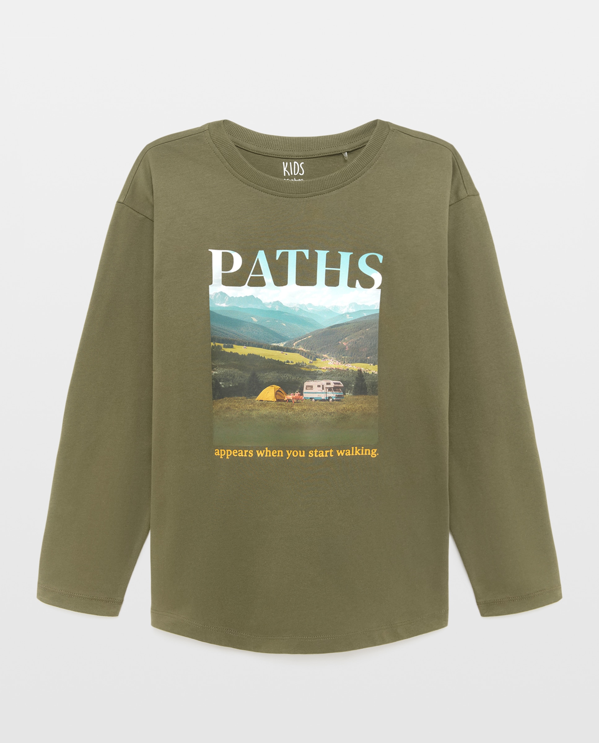 Camisola de Gola Redonda e Manga Comprida com Estampado Fotográfico Verde-4