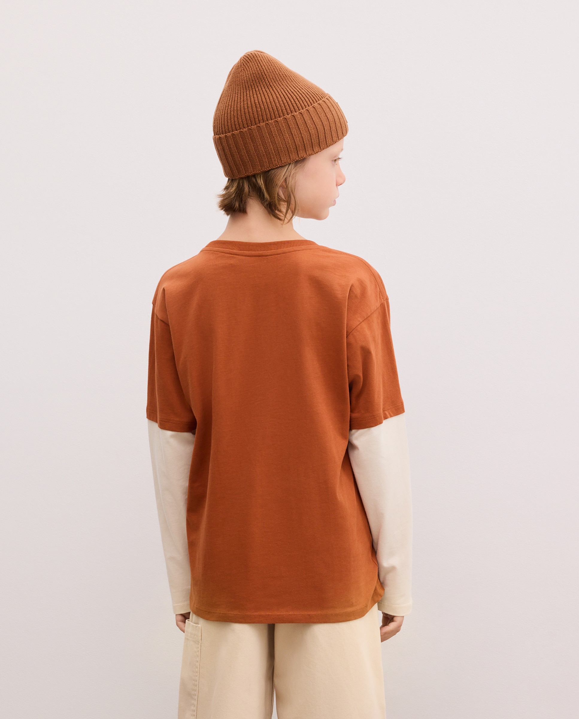 Camisola de Gola Redonda com Manga Comprida e Manga Dupla Castanho-3