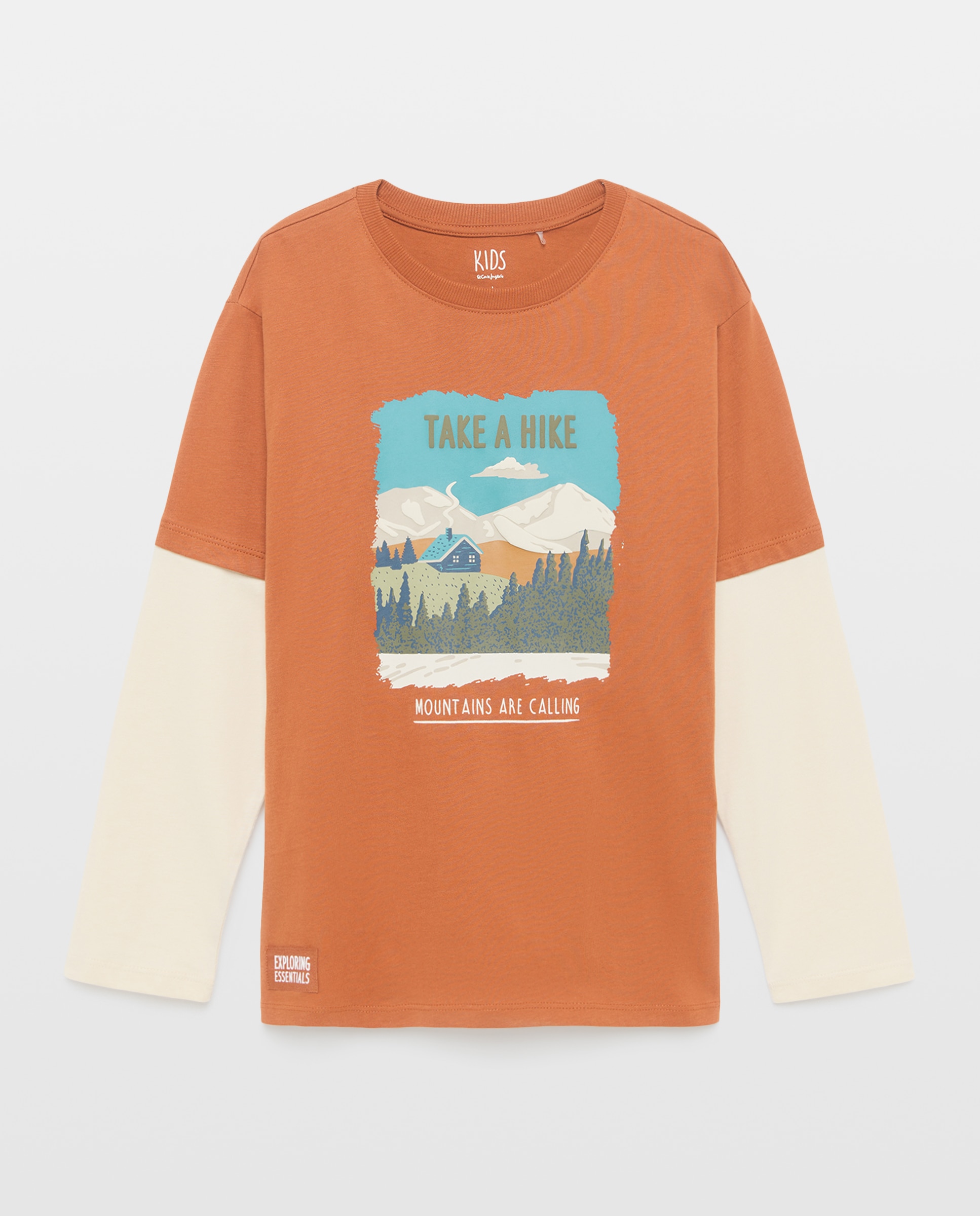 Camisola de Gola Redonda com Manga Comprida e Manga Dupla Castanho-4