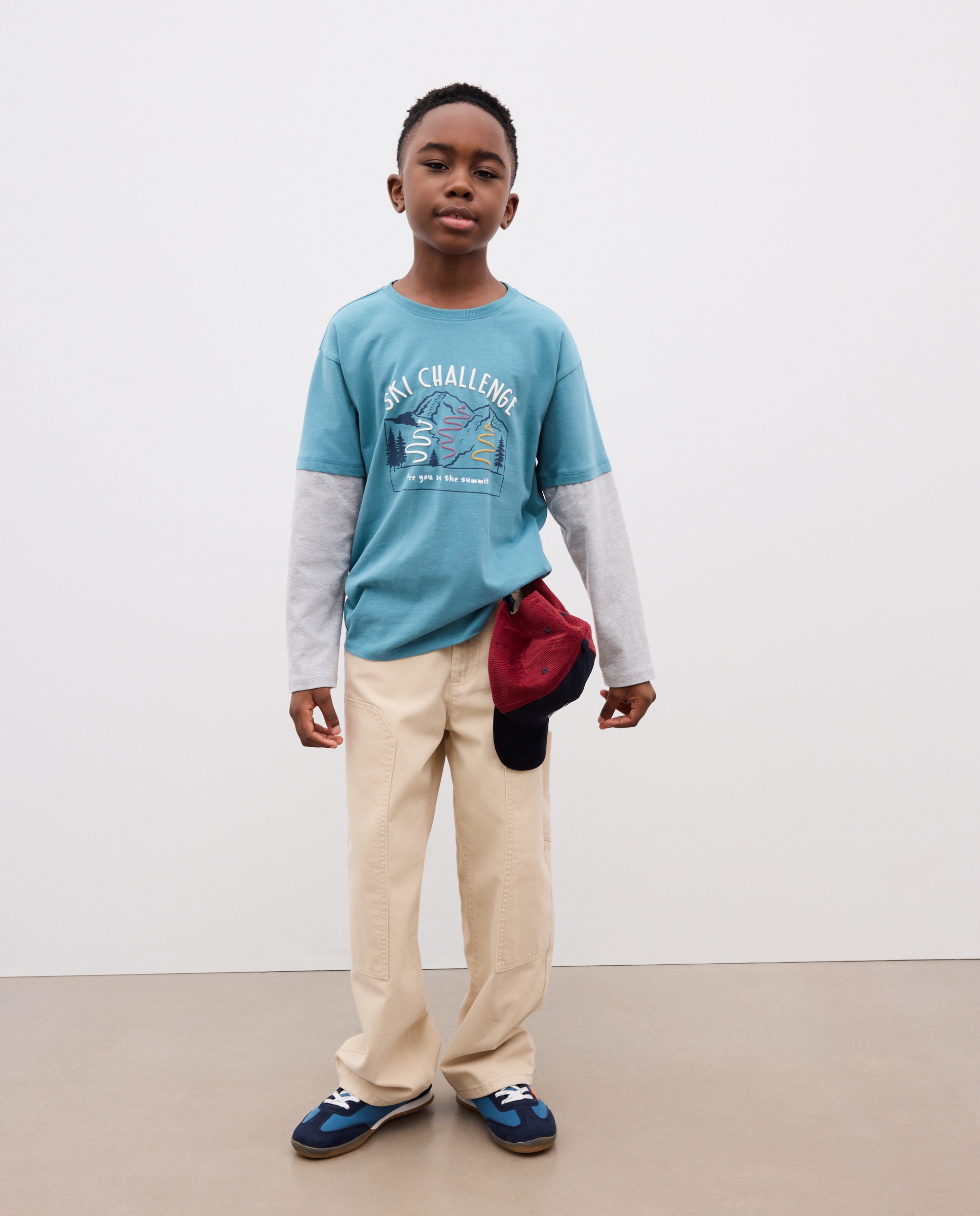 Camiseta cuello caja manga larga con doble manga de niño - Kids El Corte Inglés - Azul Azul-1
