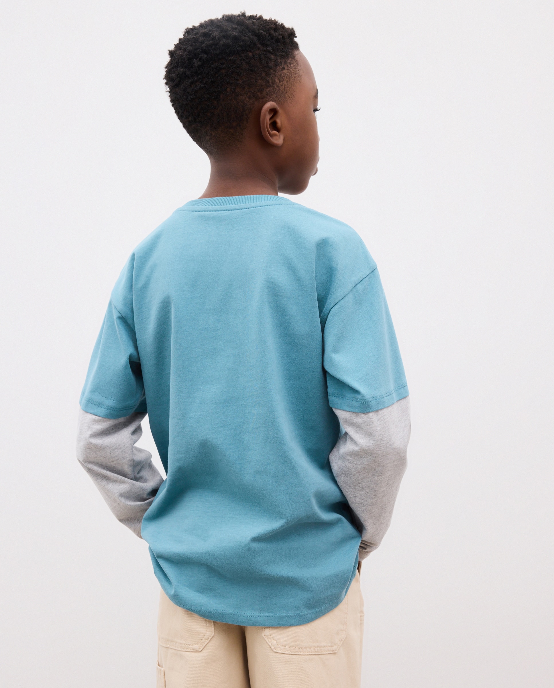 Camiseta cuello caja manga larga con doble manga de niño - Kids El Corte Inglés - Azul Azul-3