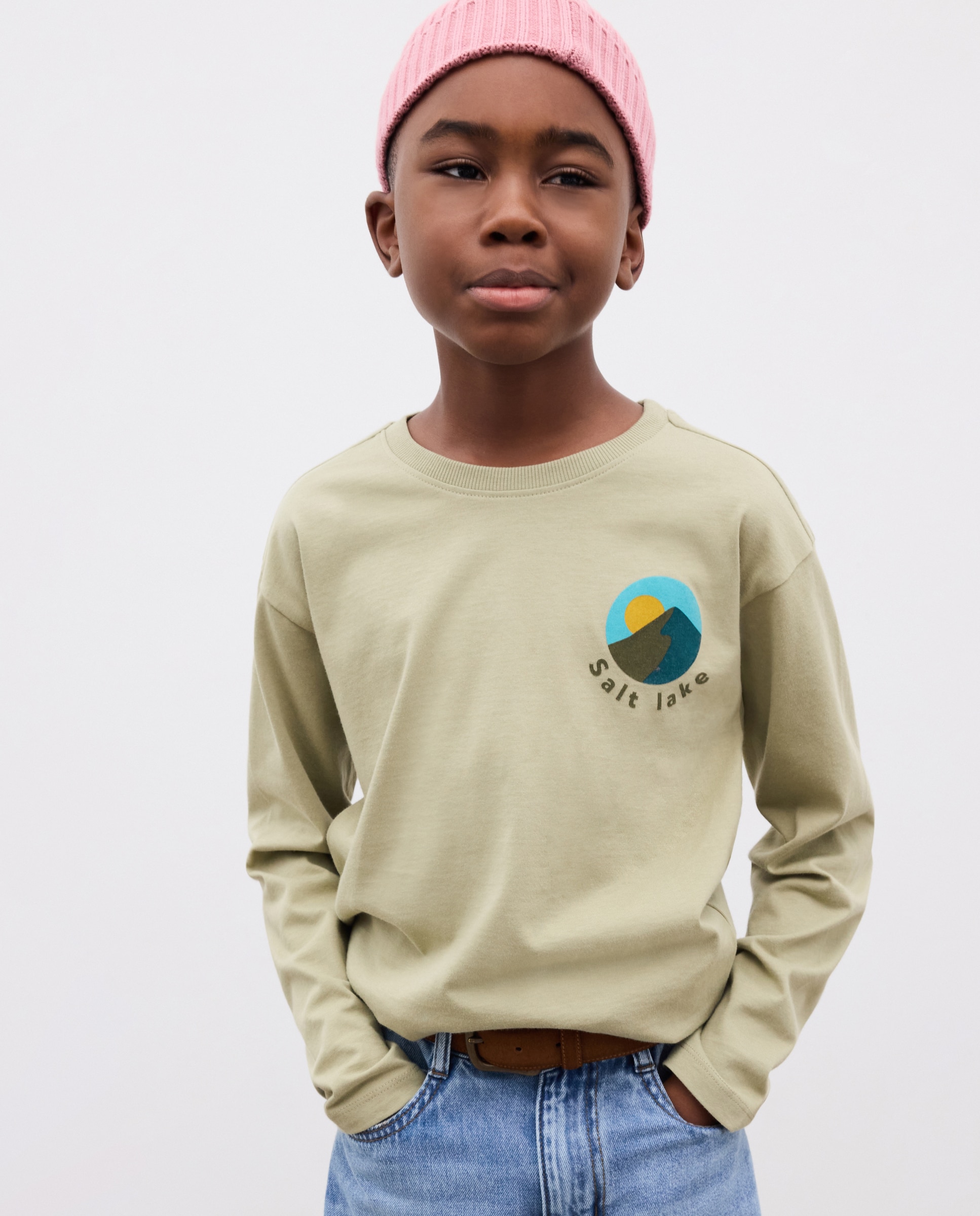 Camisola de Manga Comprida com Estampado à Frente e nas Costas de Criança Verde-2