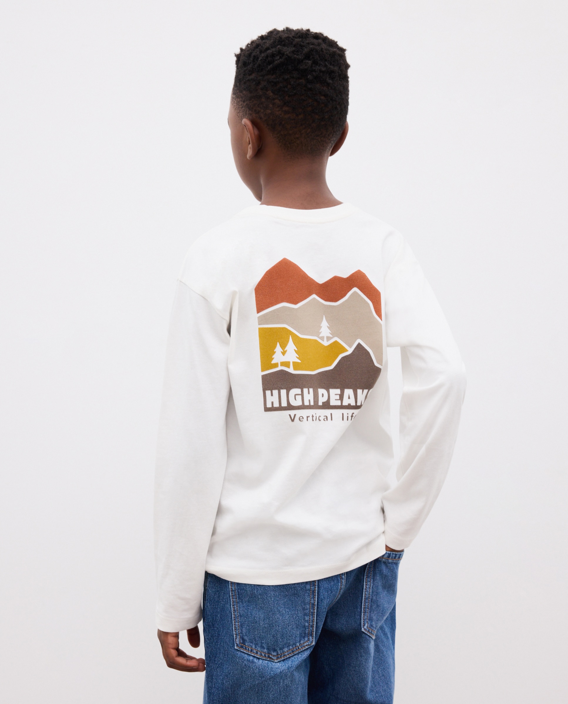 Camisola de Manga Comprida com Estampado à Frente e nas Costas de Criança Branco-3