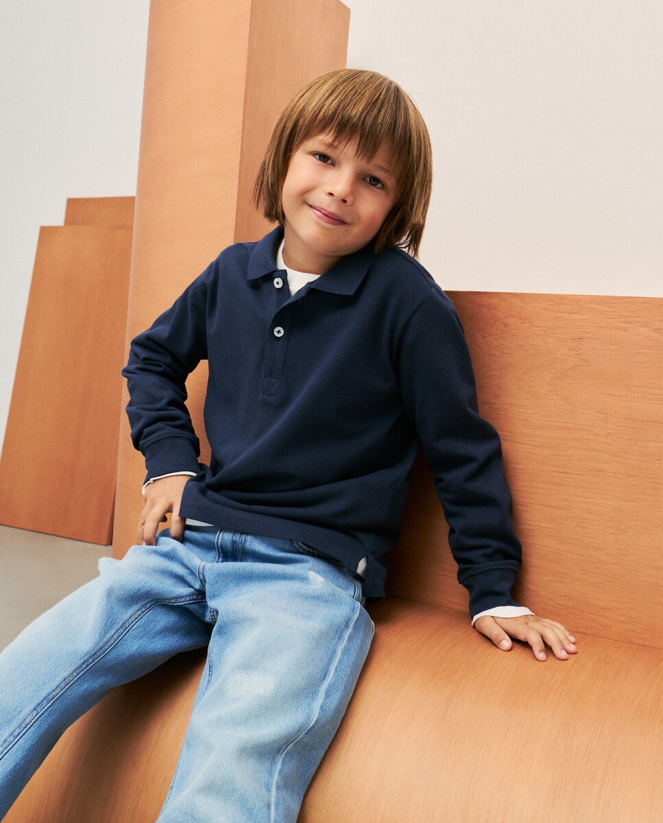 Polo manga larga liso piqué de niño · Kids El Corte Inglés · El