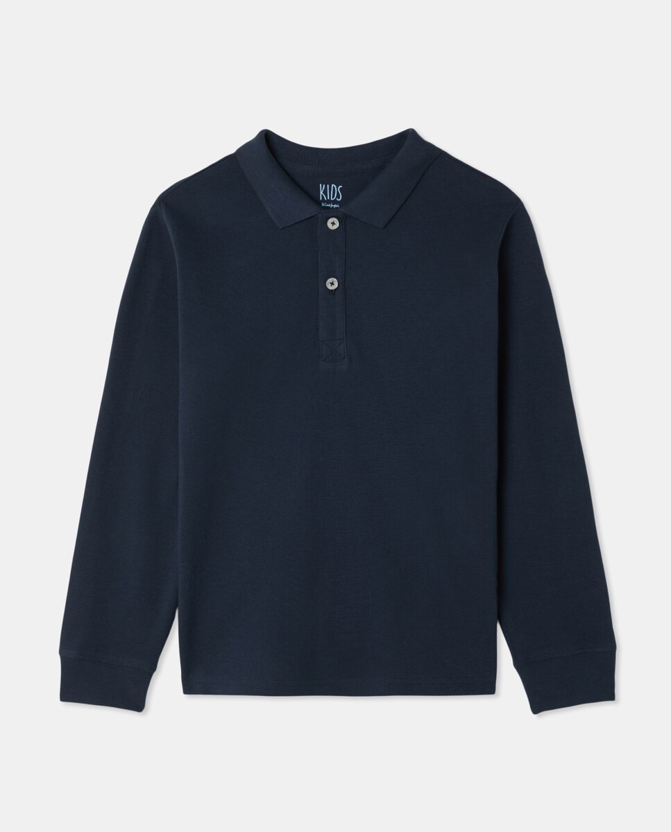 Polo Piqué Liso com Manga Comprida Azul-marinho-4