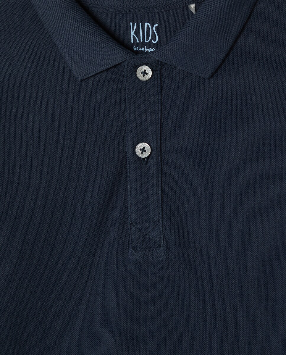 Polo Piqué Liso com Manga Comprida Azul-marinho-5
