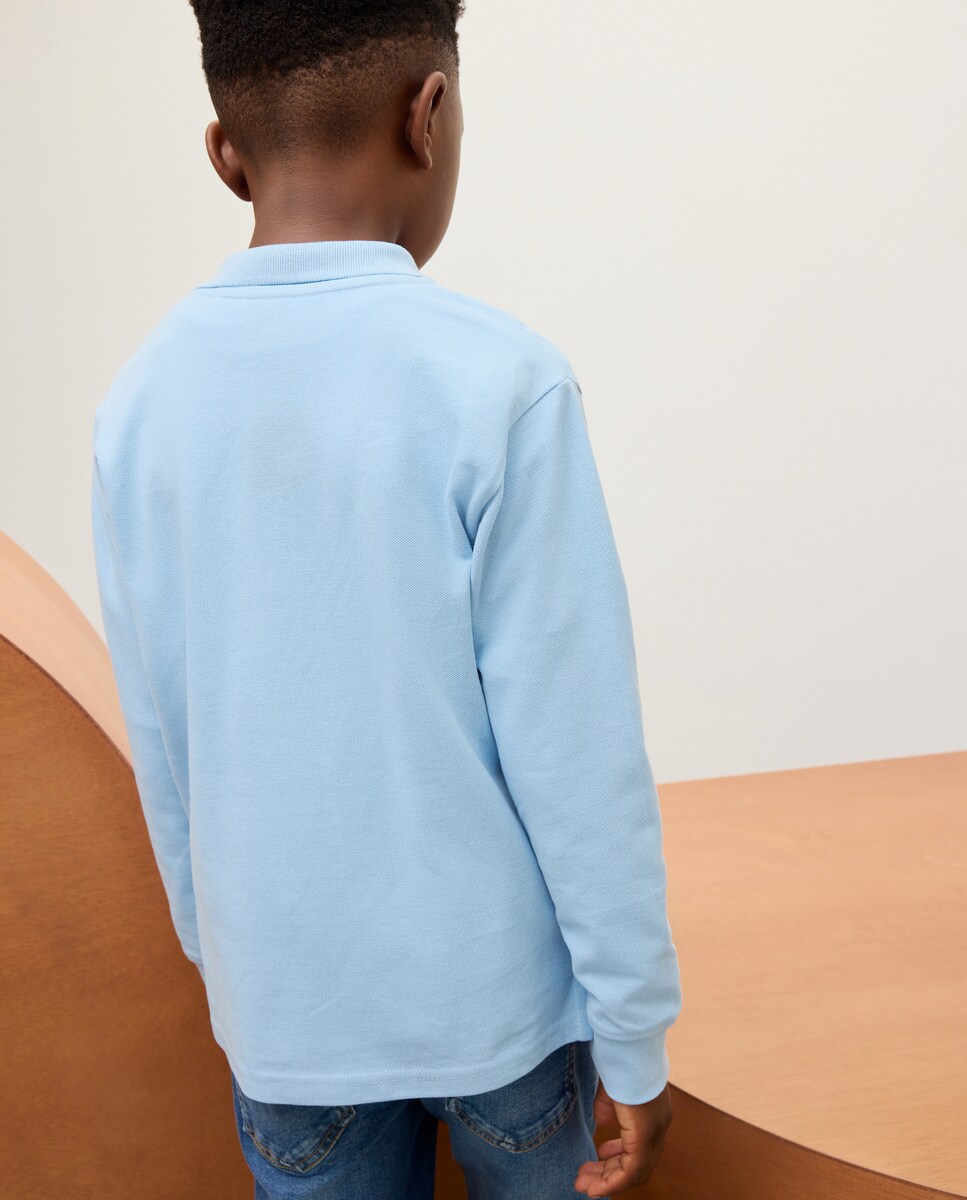 Polo Piqué Liso com Manga Comprida 400 Azul-2