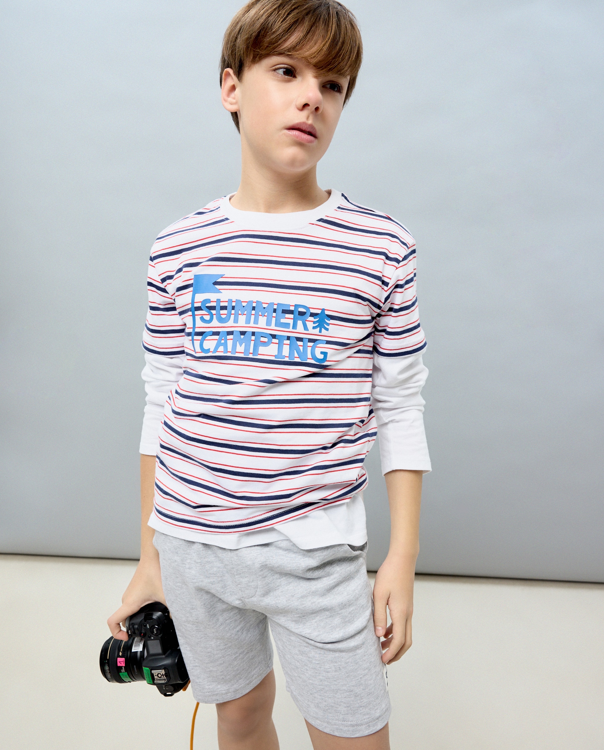 Conjunto de Duas Peças: Calções e T-shirt às Riscas Kids El Corte Inglés Vermelho-2