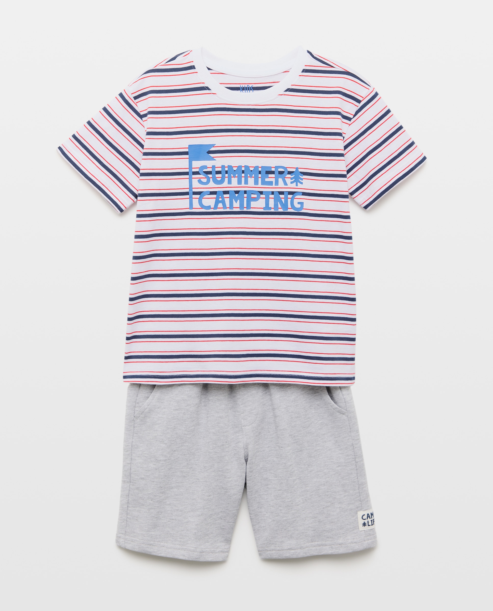 Conjunto de Duas Peças: Calções e T-shirt às Riscas Kids El Corte Inglés Vermelho-5