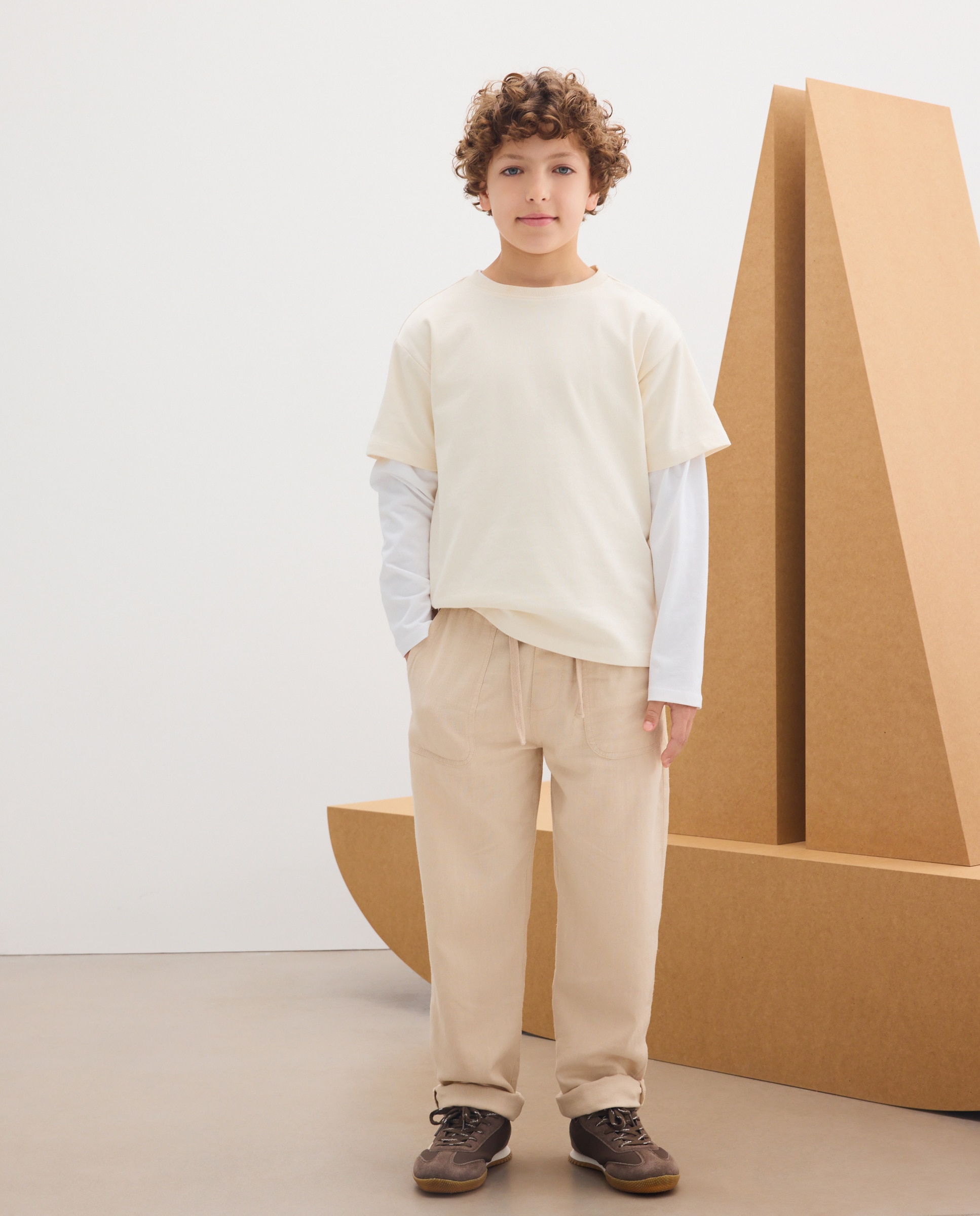 Pantalón de niño de lino y lyocell - Kids El Corte Inglés - Beige Beige-1