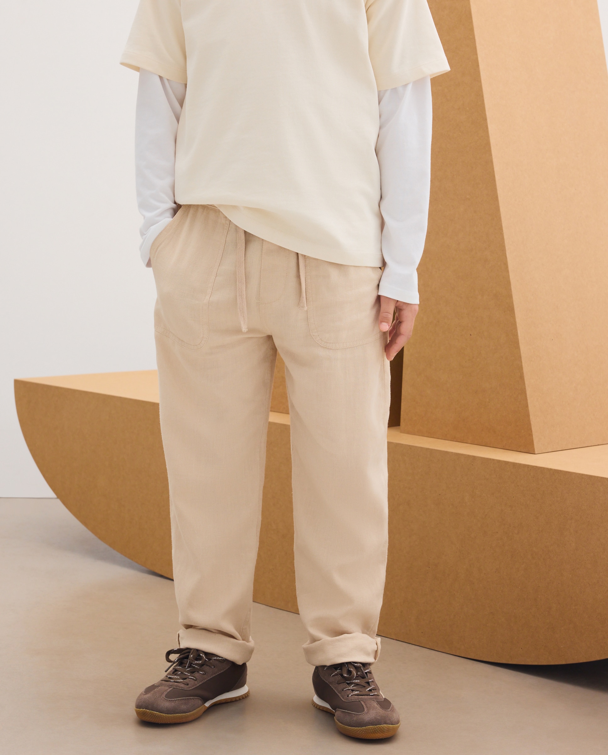 Pantalón de niño de lino y lyocell - Kids El Corte Inglés - Beige Beige-2