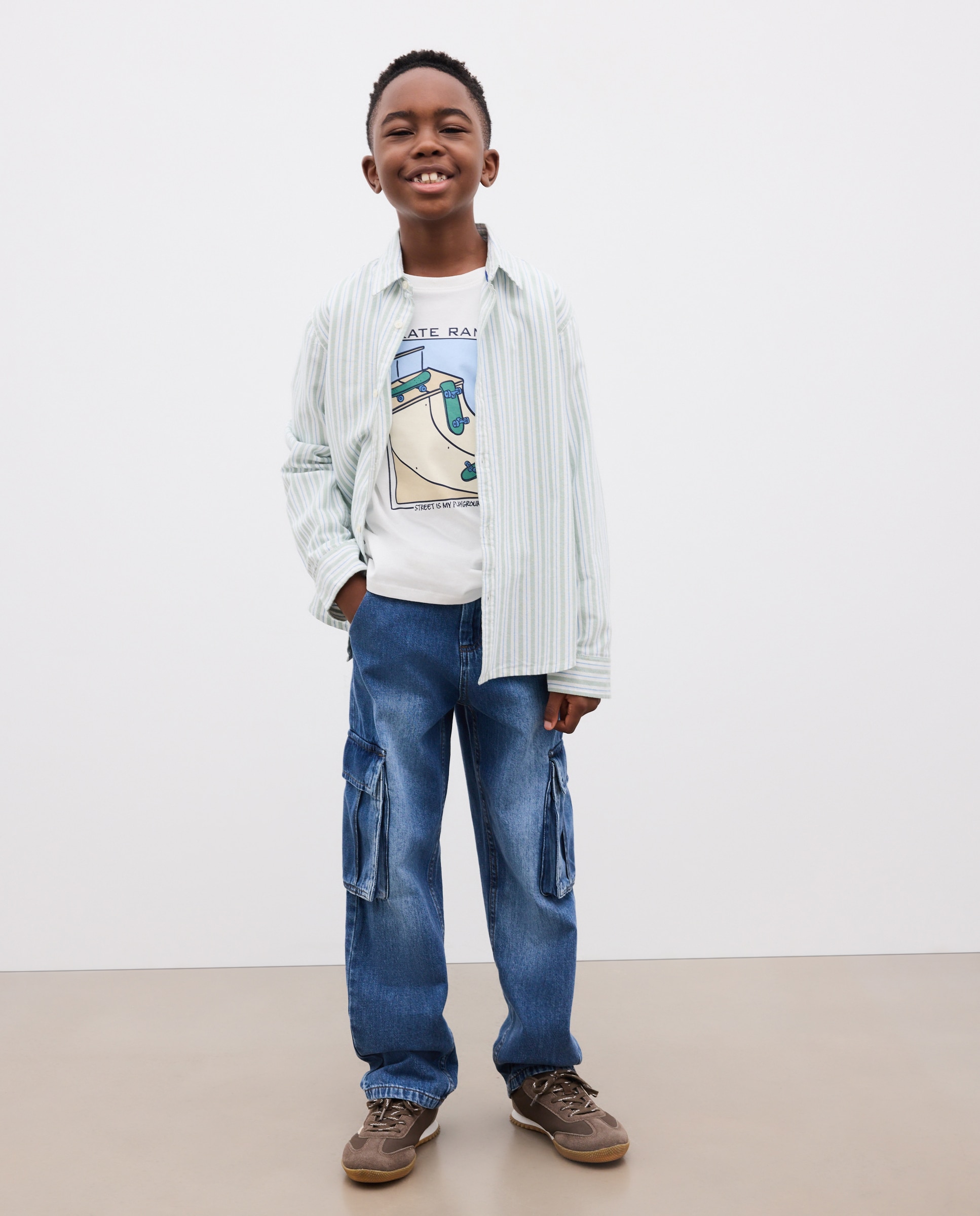 Pantalón liso denim cargo de niño - Kids El Corte Inglés - Azul pálido Azul pálido-1