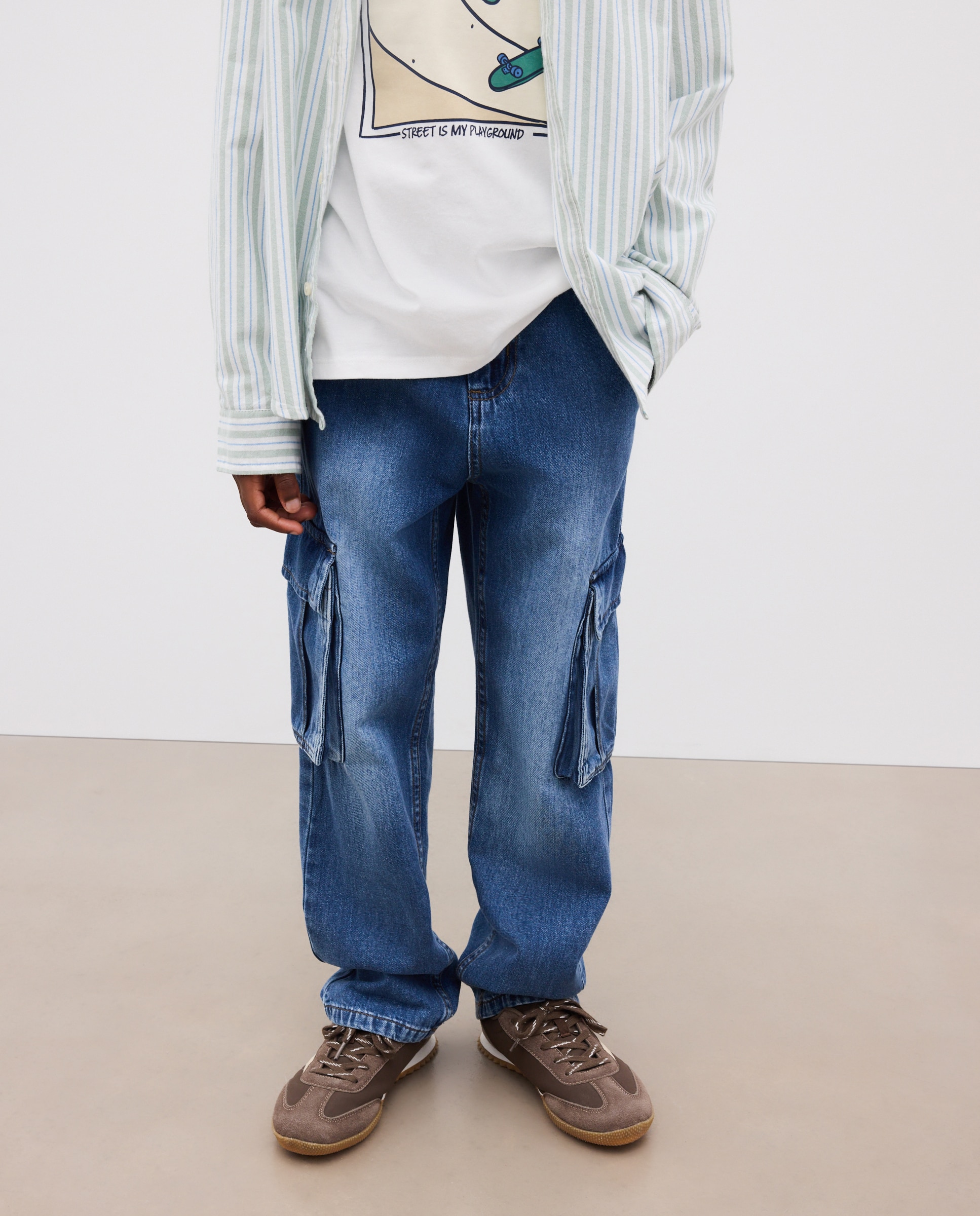 Pantalón liso denim cargo de niño - Kids El Corte Inglés - Azul pálido Azul pálido-2