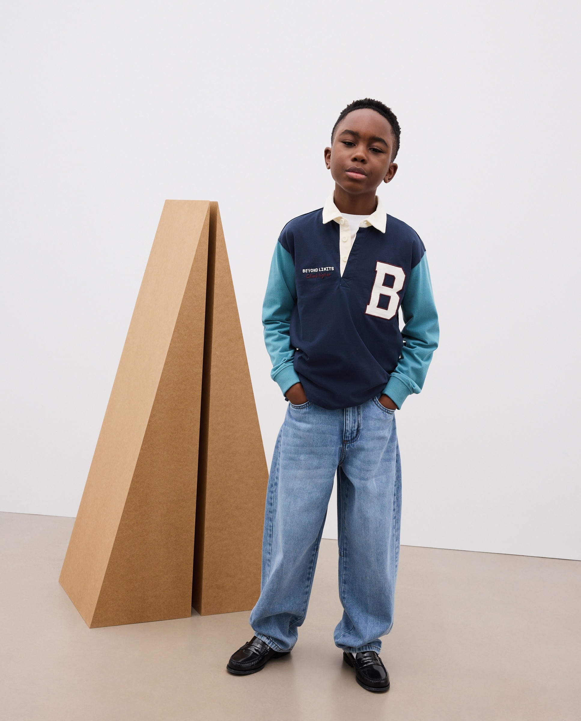 Pantalón liso denim baggy barrel de niño - Kids El Corte Inglés - Azul pálido Azul pálido-1