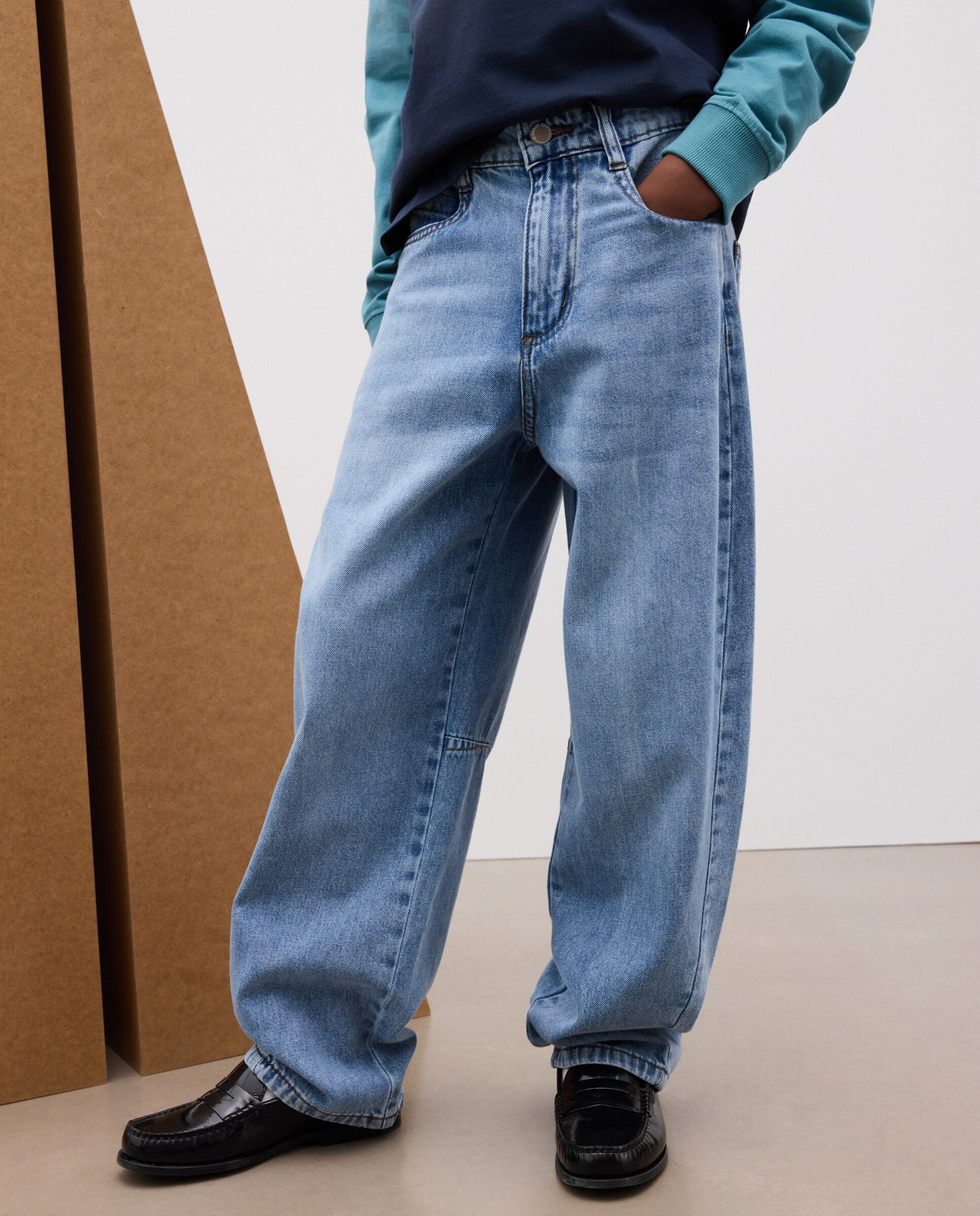 Pantalón liso denim baggy barrel de niño - Kids El Corte Inglés - Azul pálido Azul pálido-2