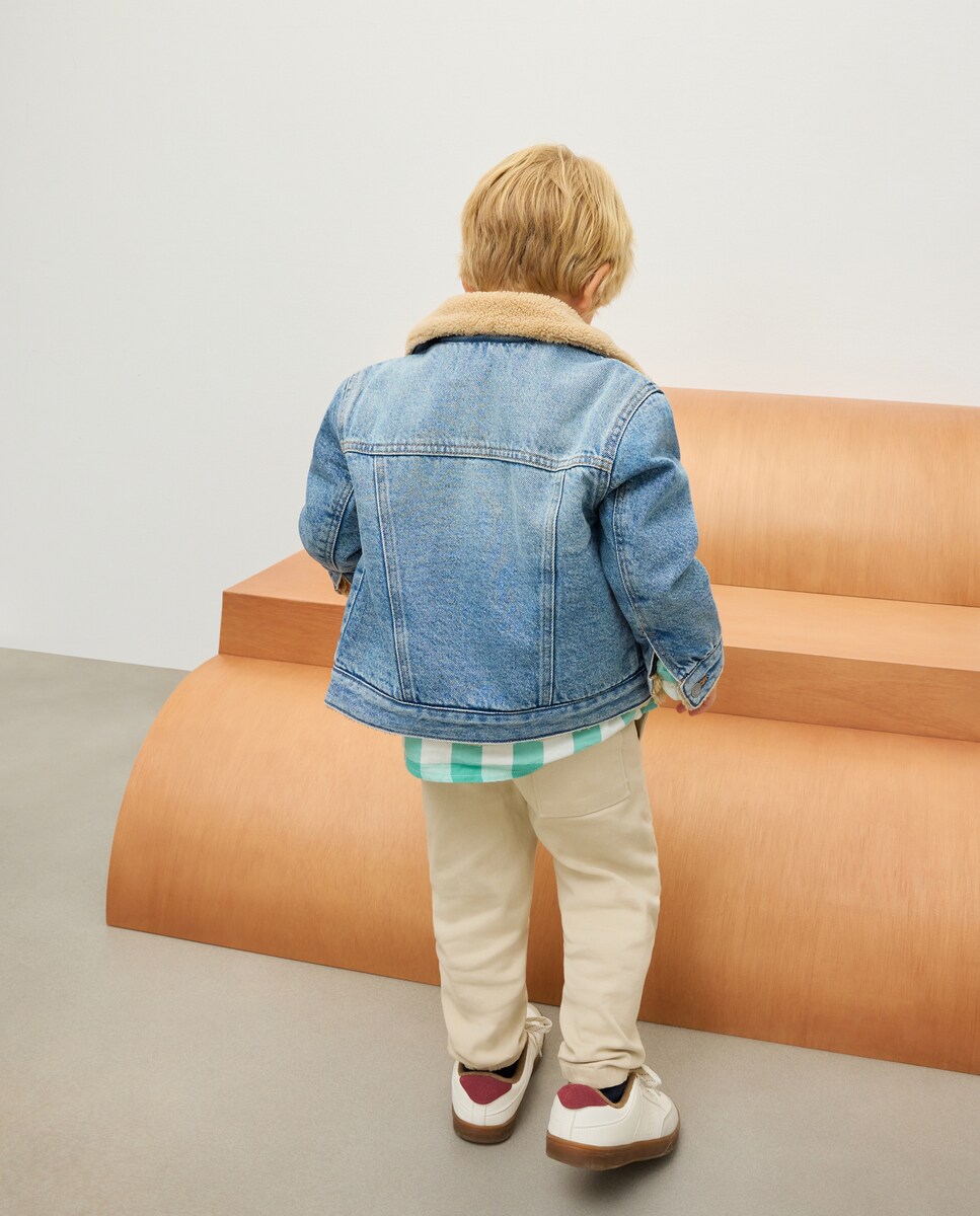 Blusão Liso de Ganga Forrada Azul pálido-3