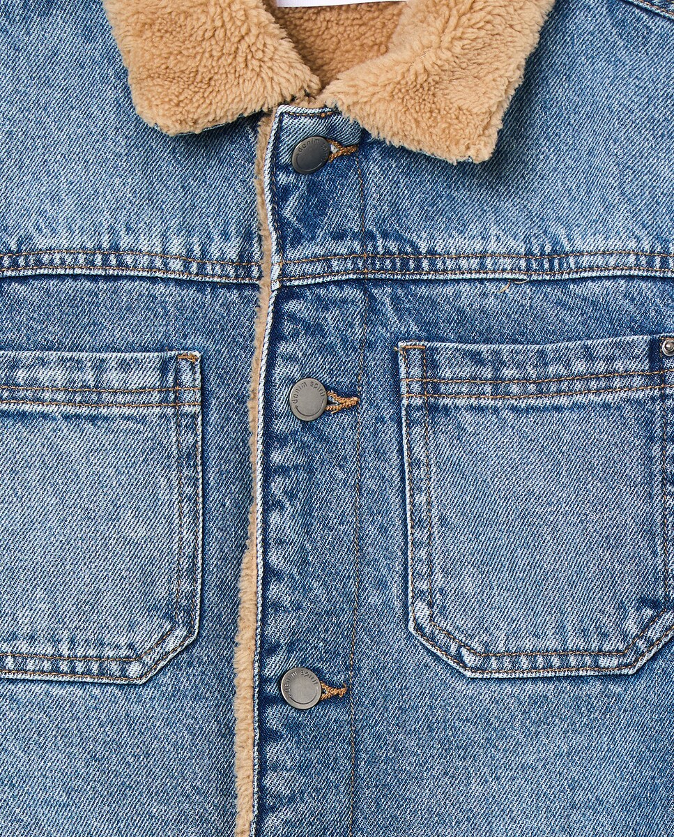 Blusão Liso de Ganga Forrada Azul pálido-6