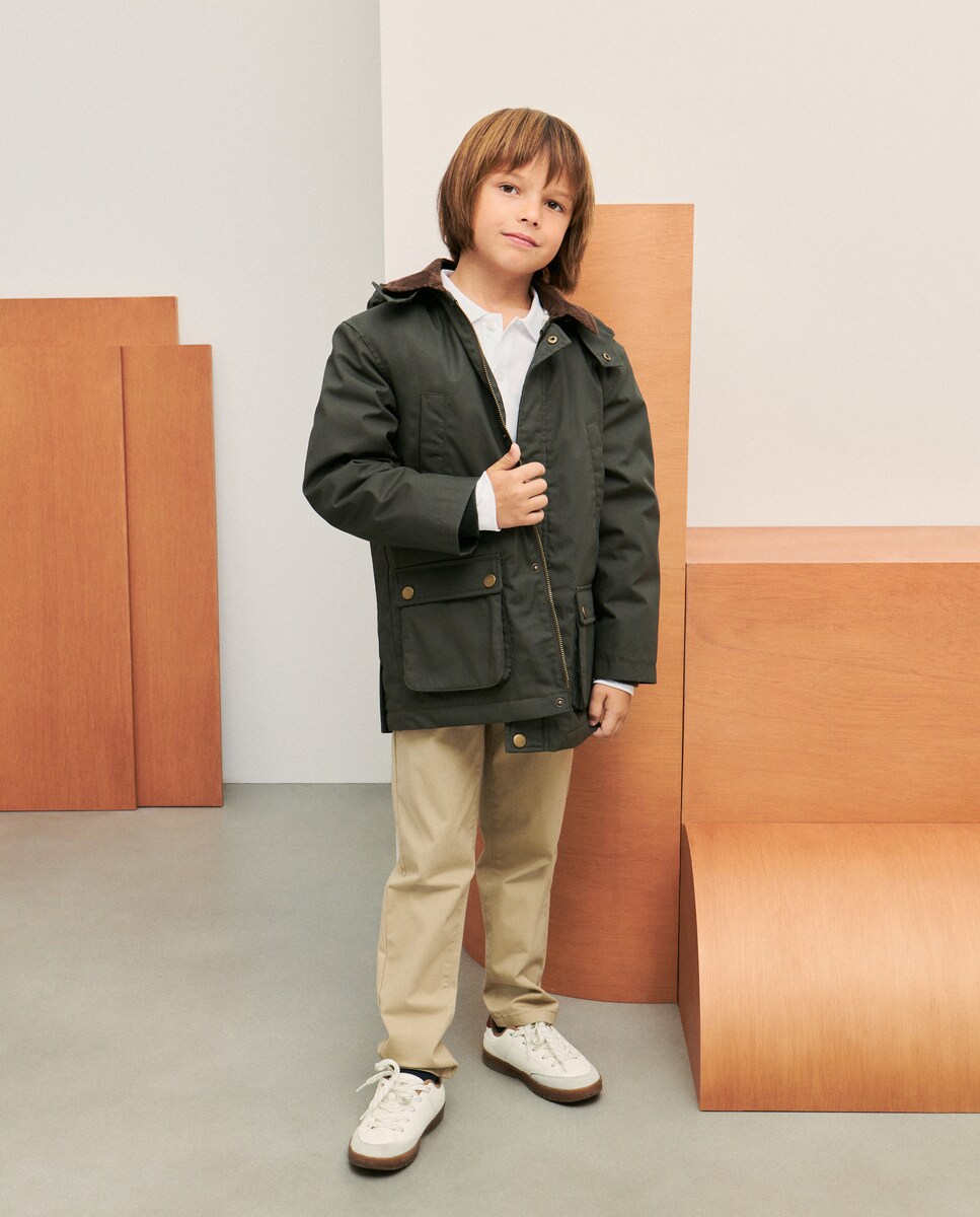 Parka Encerada com Interior aos Quadrados 520 Caqui-2