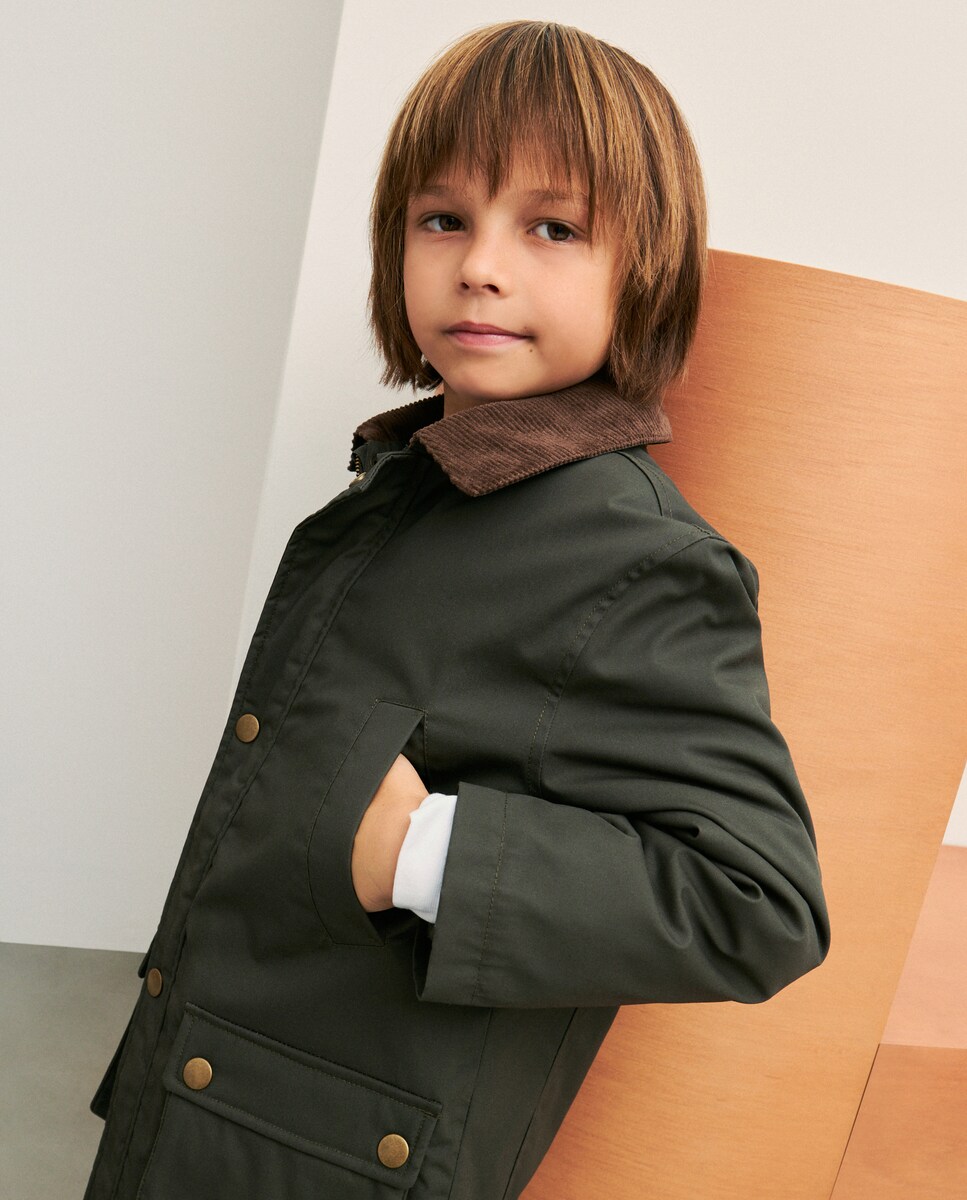 Parka Encerada com Interior aos Quadrados 520 Caqui-3