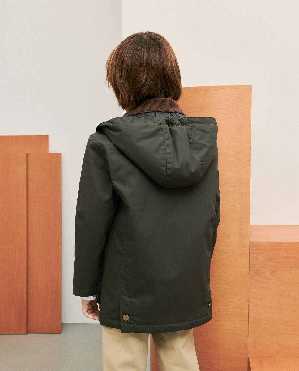 Parka Encerada com Interior aos Quadrados 520 Caqui-4