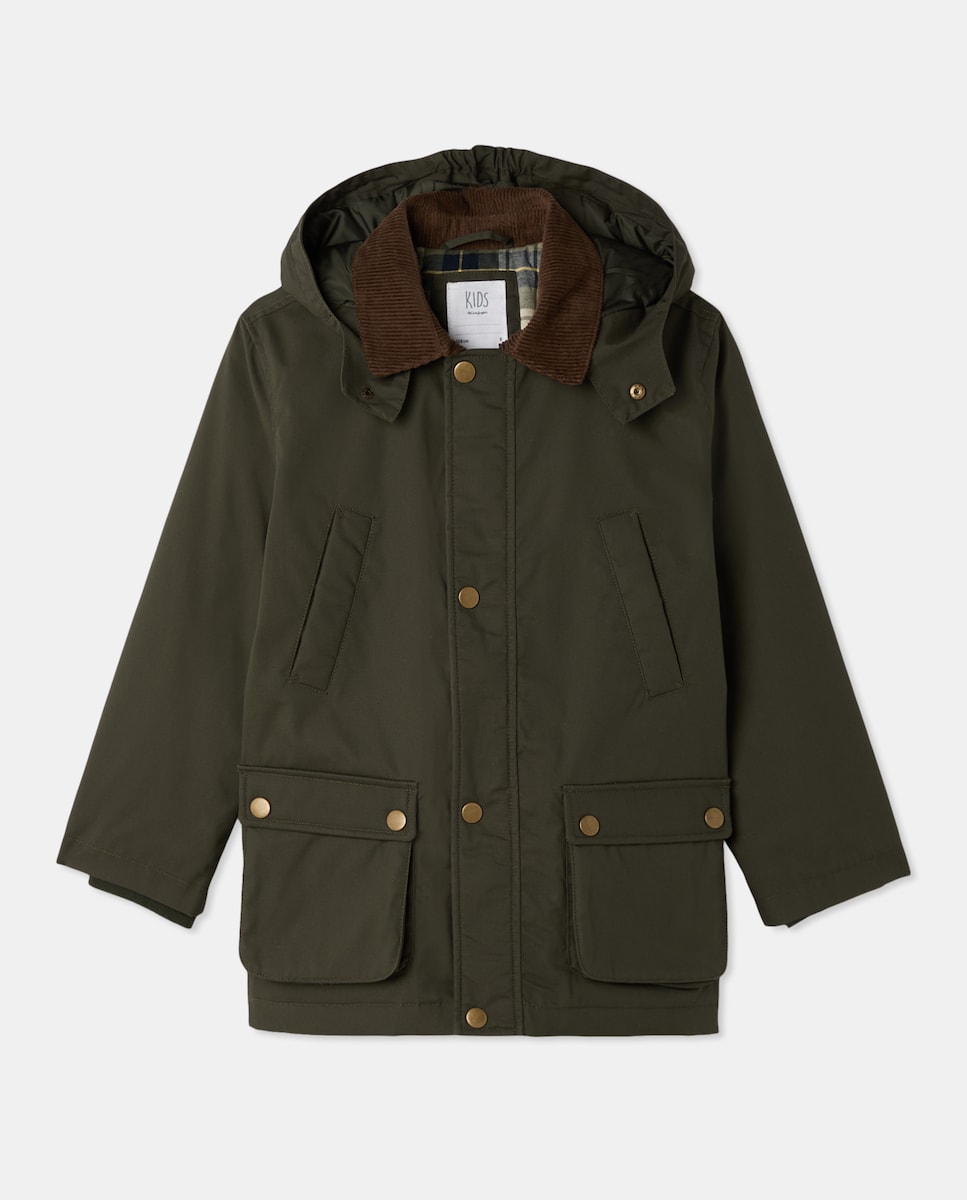 Parka Encerada com Interior aos Quadrados 520 Caqui-5