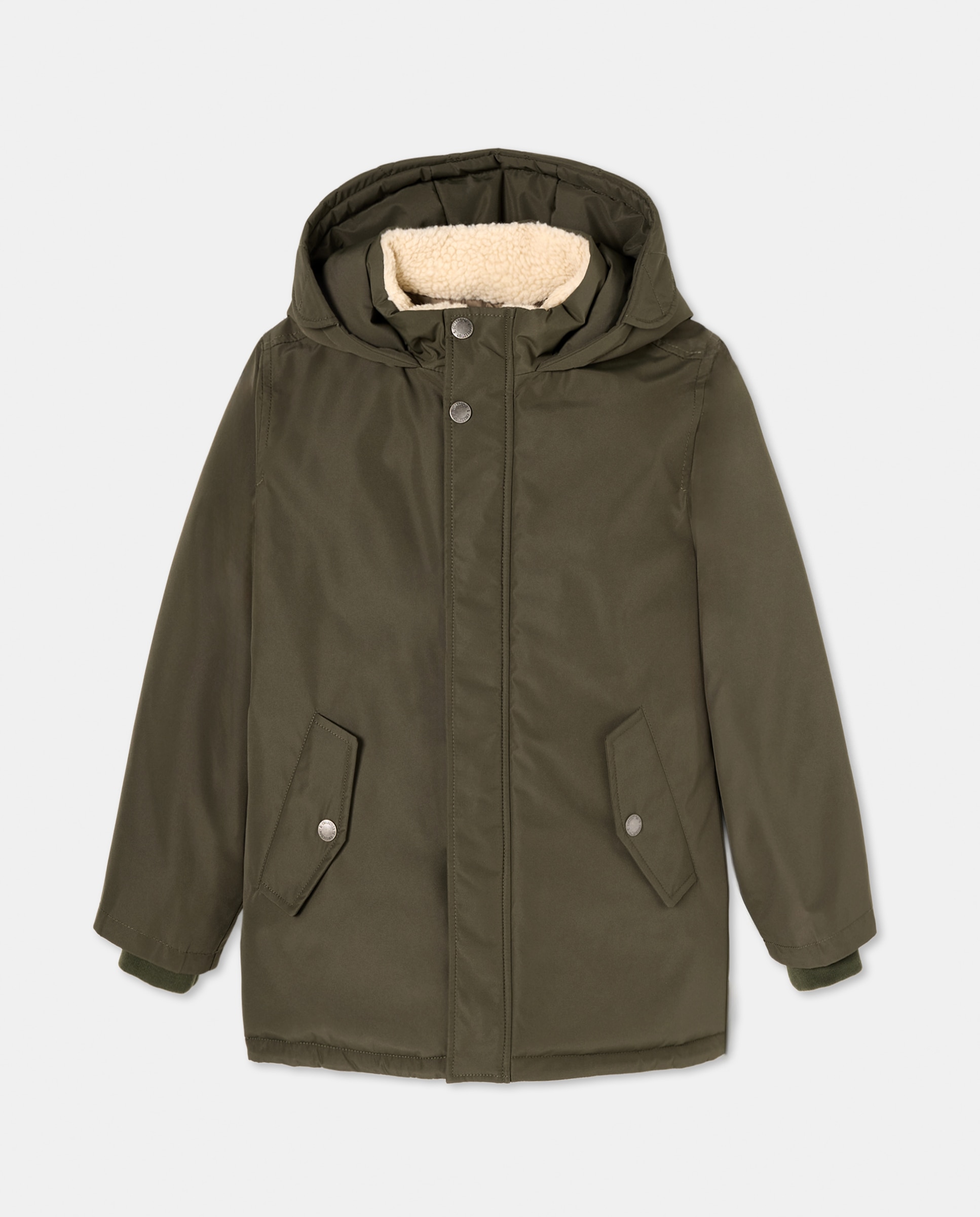 Parka Tipo Coreana Lisa Comprida 530 Verde Escuro-5