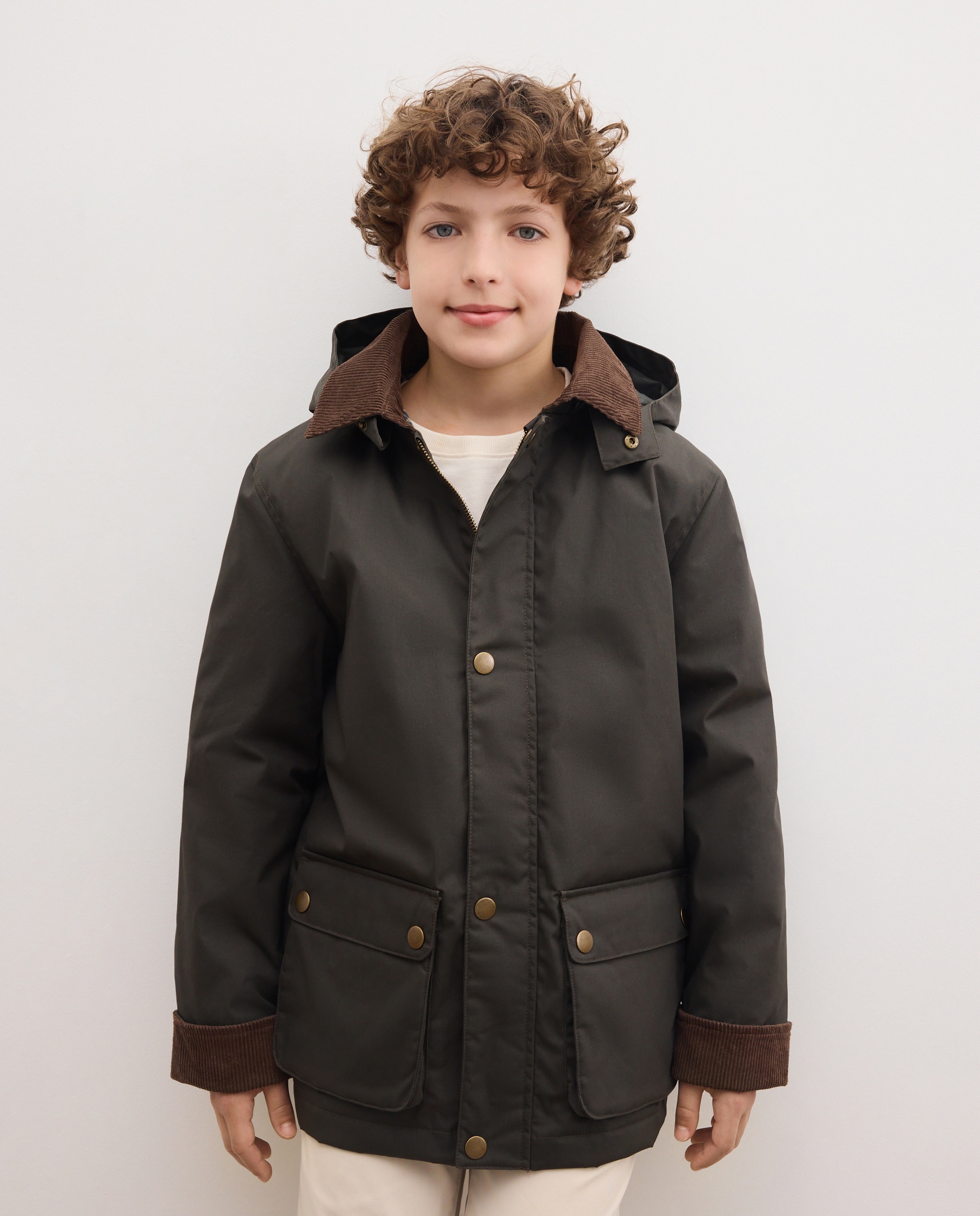 Parka Encerada com Interior aos Quadrados Kids El Corte Inglés Verde-2