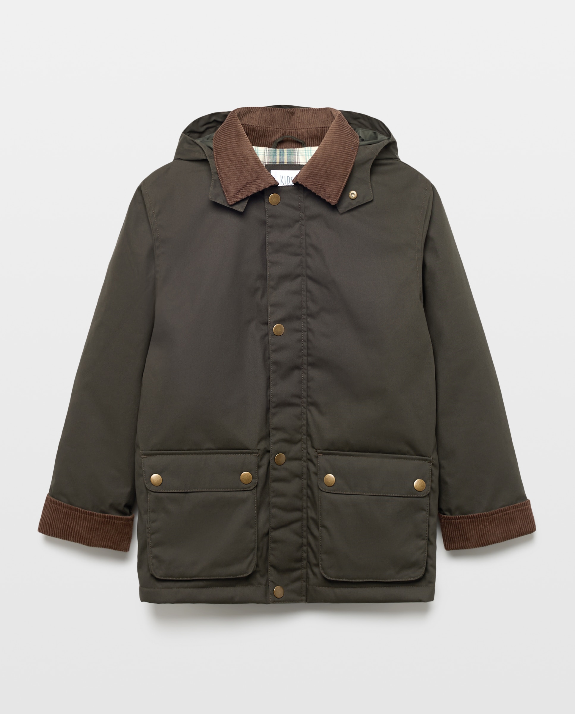 Parka Encerada com Interior aos Quadrados Kids El Corte Inglés Verde-5