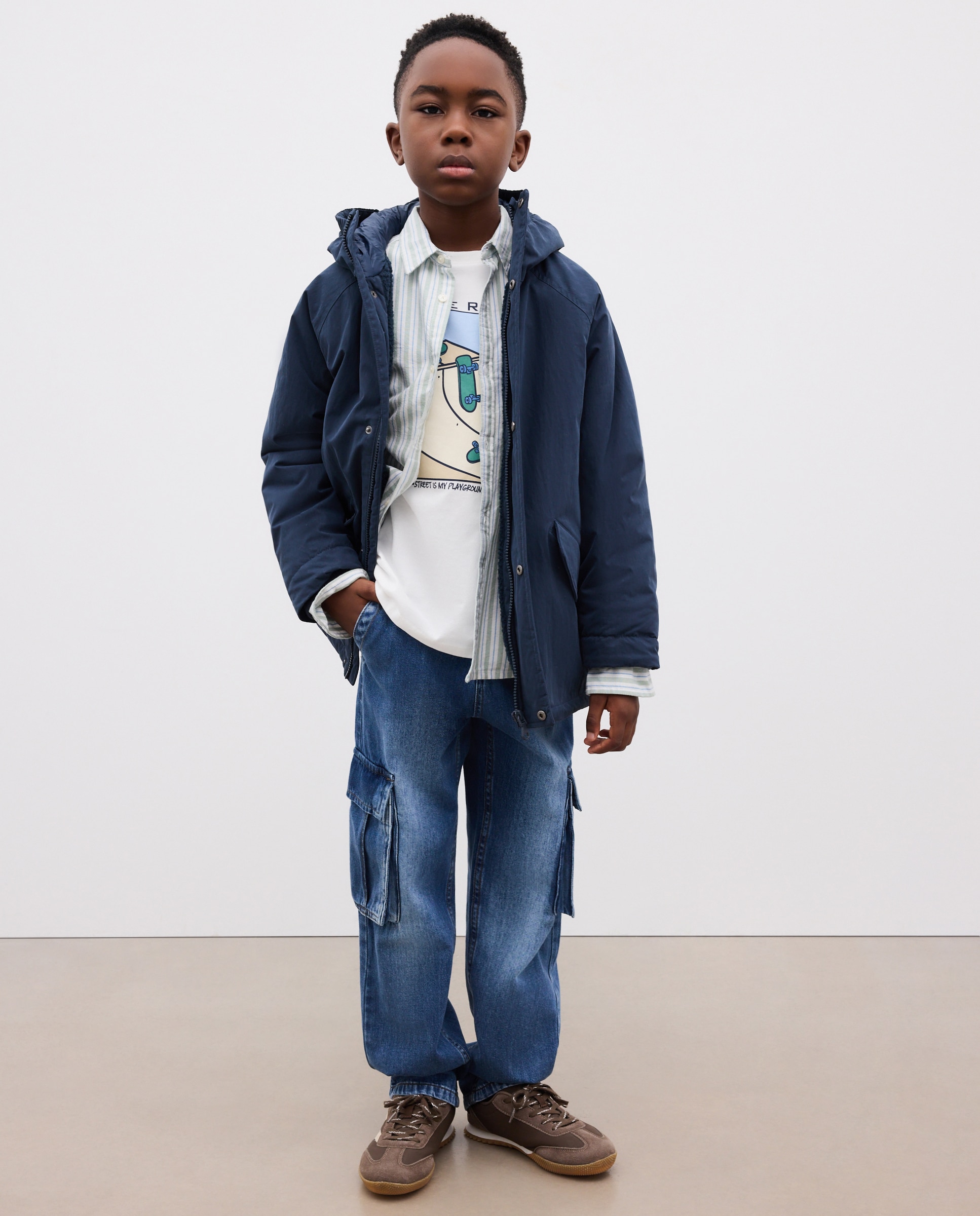 Parka coreana lisa larga de niño - Kids El Corte Inglés - Azul marino Azul marino-3
