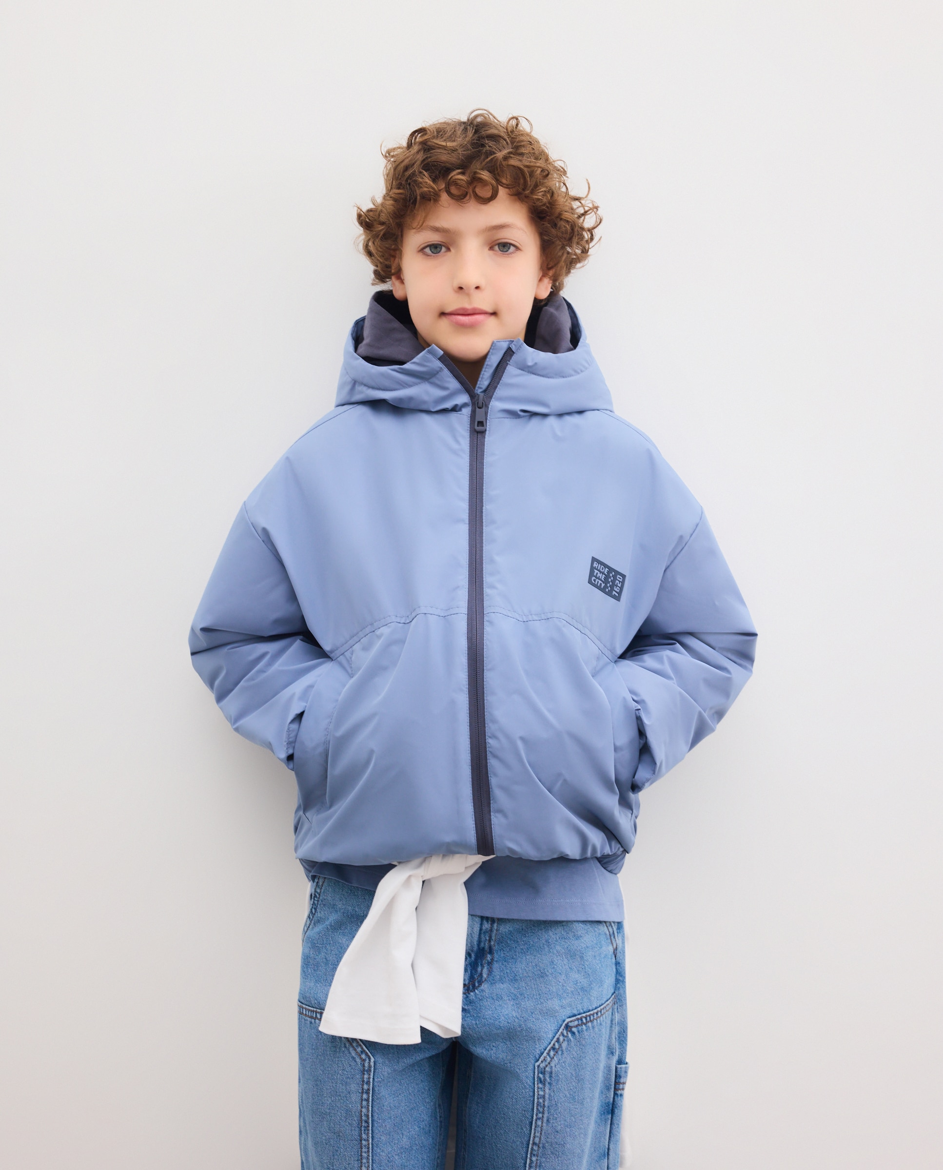 Parka Ligeira Lisa com Cortes 400 Azul-2