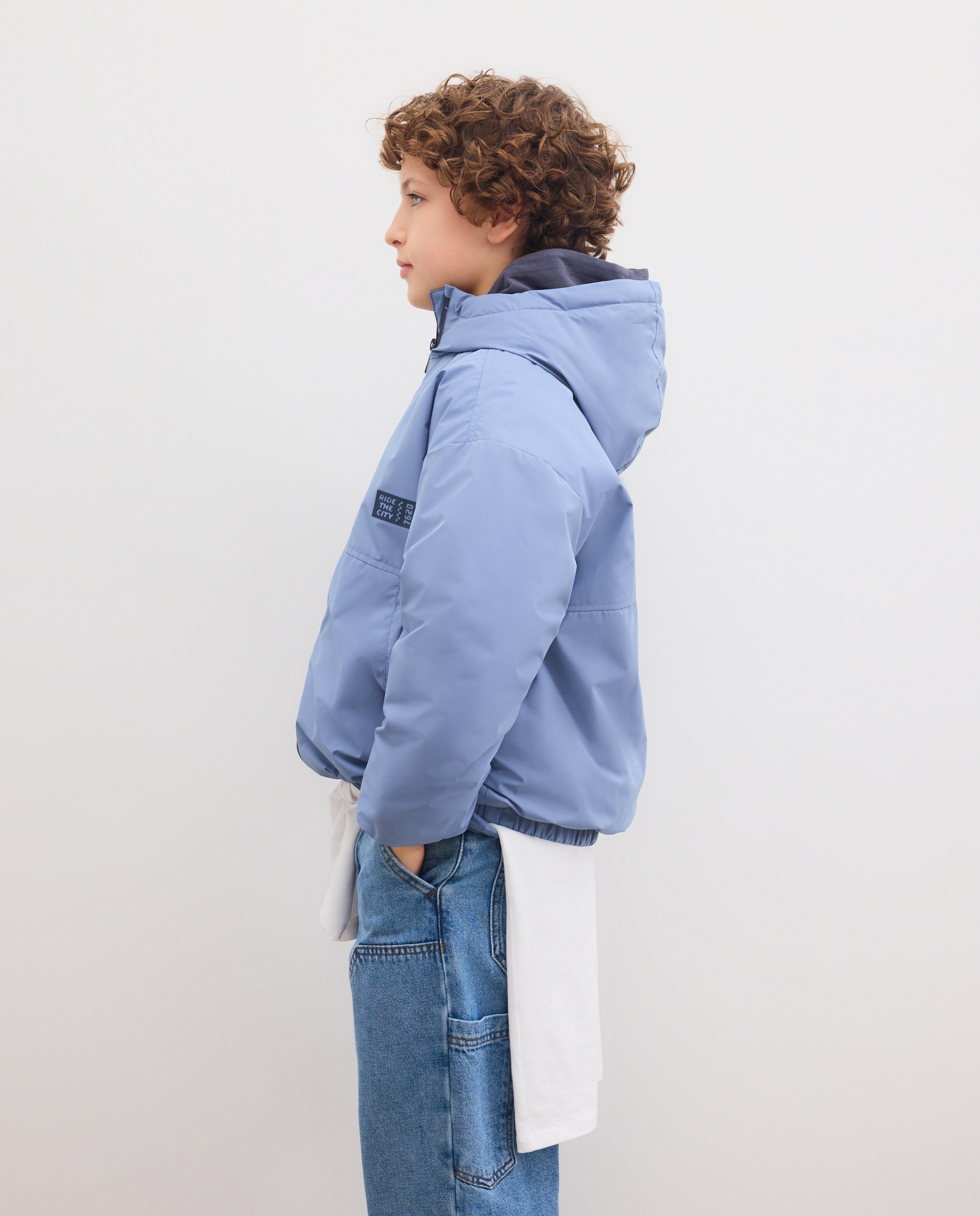 Parka Ligeira Lisa com Cortes 400 Azul-3