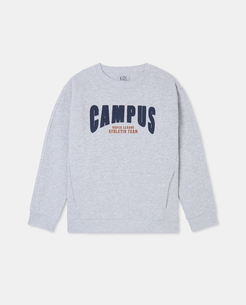 Sweatshirt com Gola Redonda e Remendo Preto-4