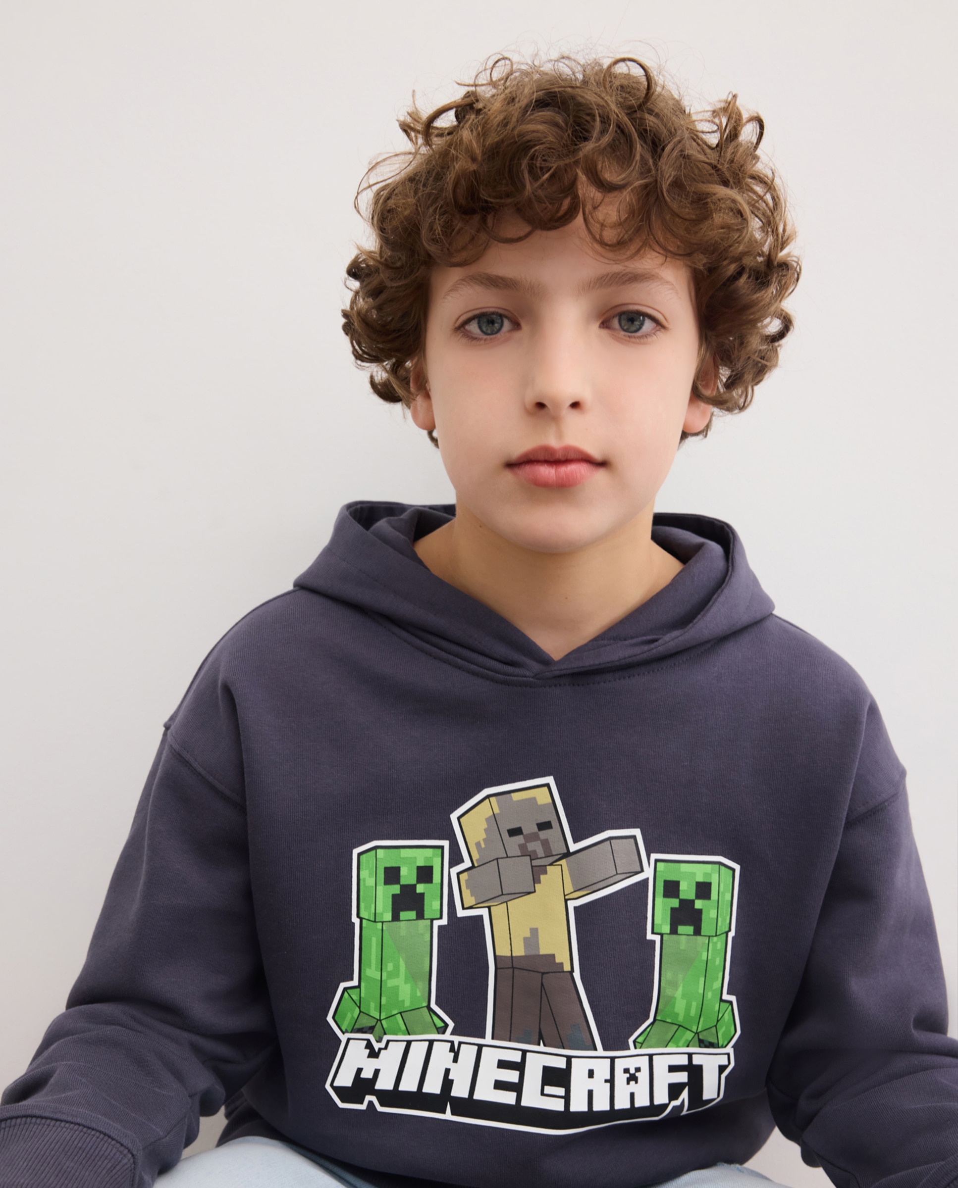Sweatshirt Fechada com Capuz e Estampado de Fantasia Minecraft Cinzento-2