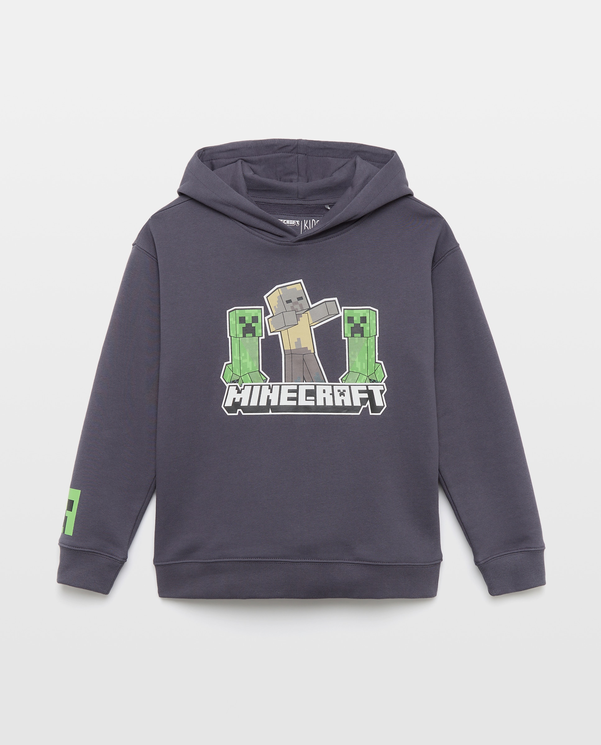 Sweatshirt Fechada com Capuz e Estampado de Fantasia Minecraft Cinzento-4