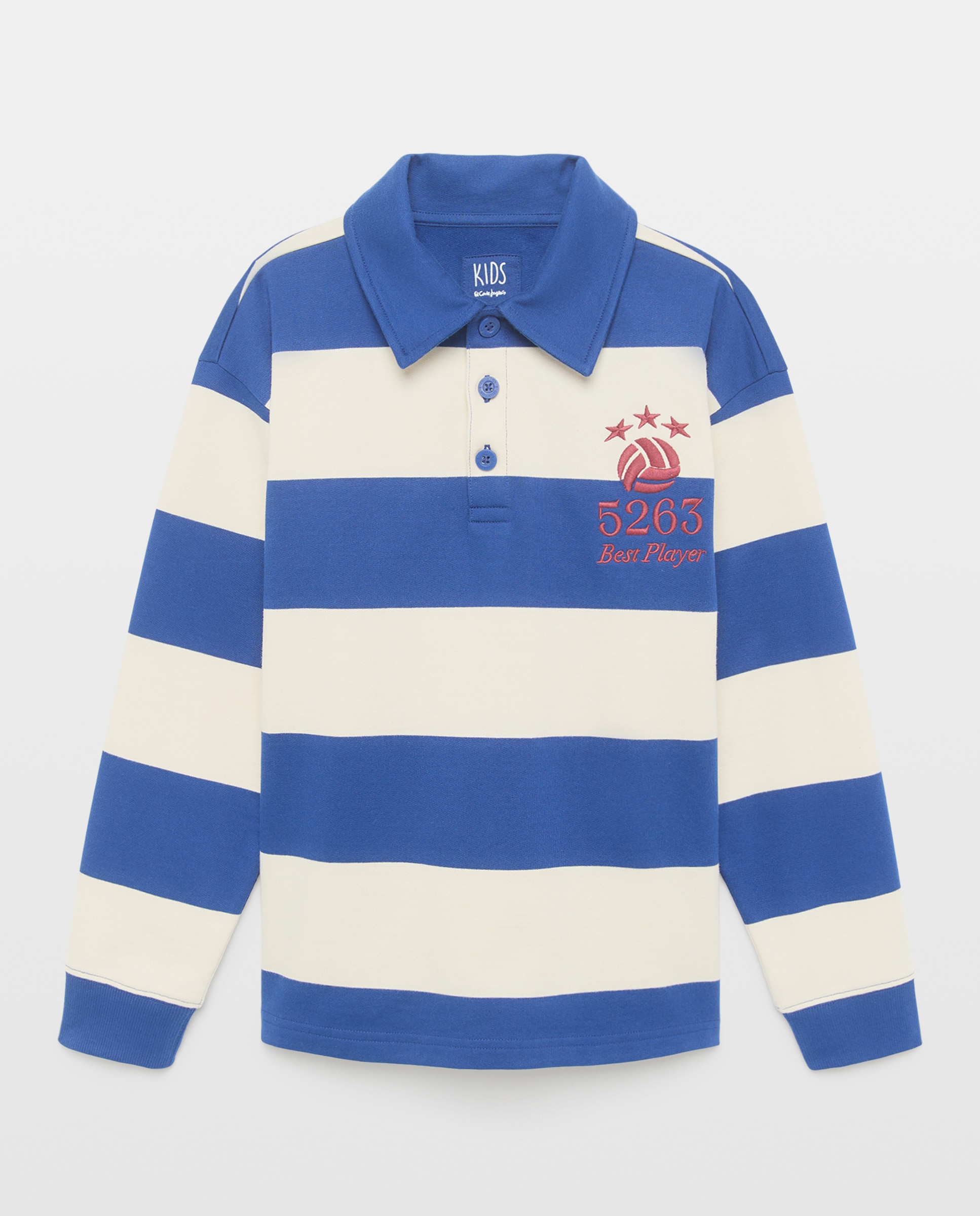 Sweatshirt Fechada às Riscas com Colarinho de Polo Azul-4