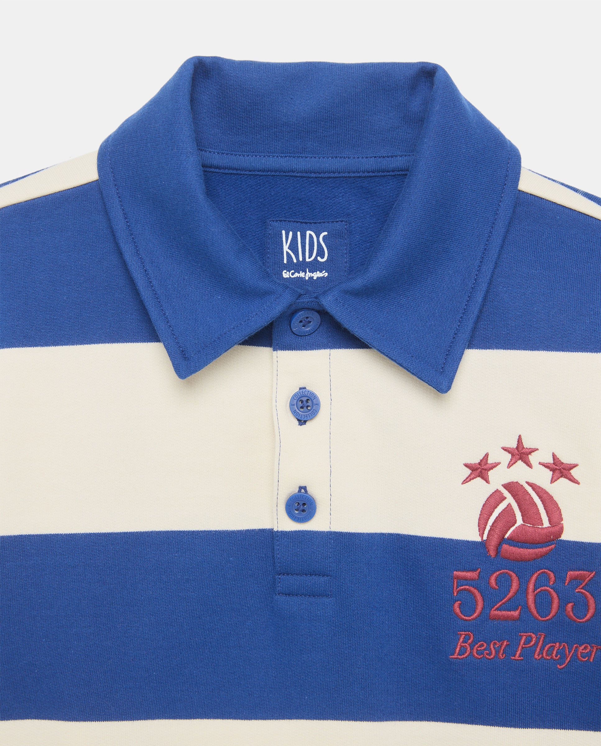 Sweatshirt Fechada às Riscas com Colarinho de Polo Azul-5