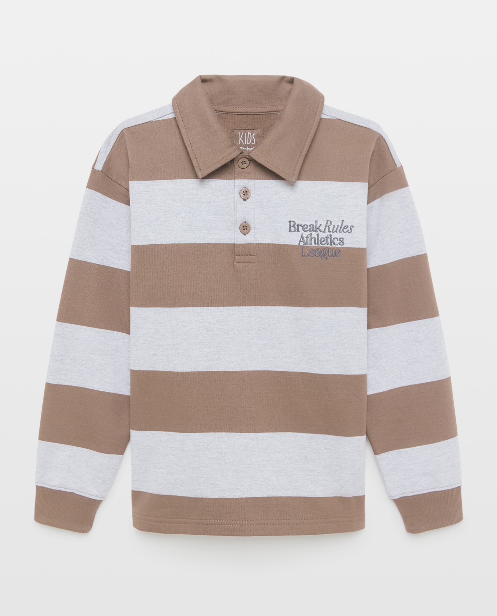 Sweatshirt Fechada às Riscas com Colarinho de Polo Castanho-4