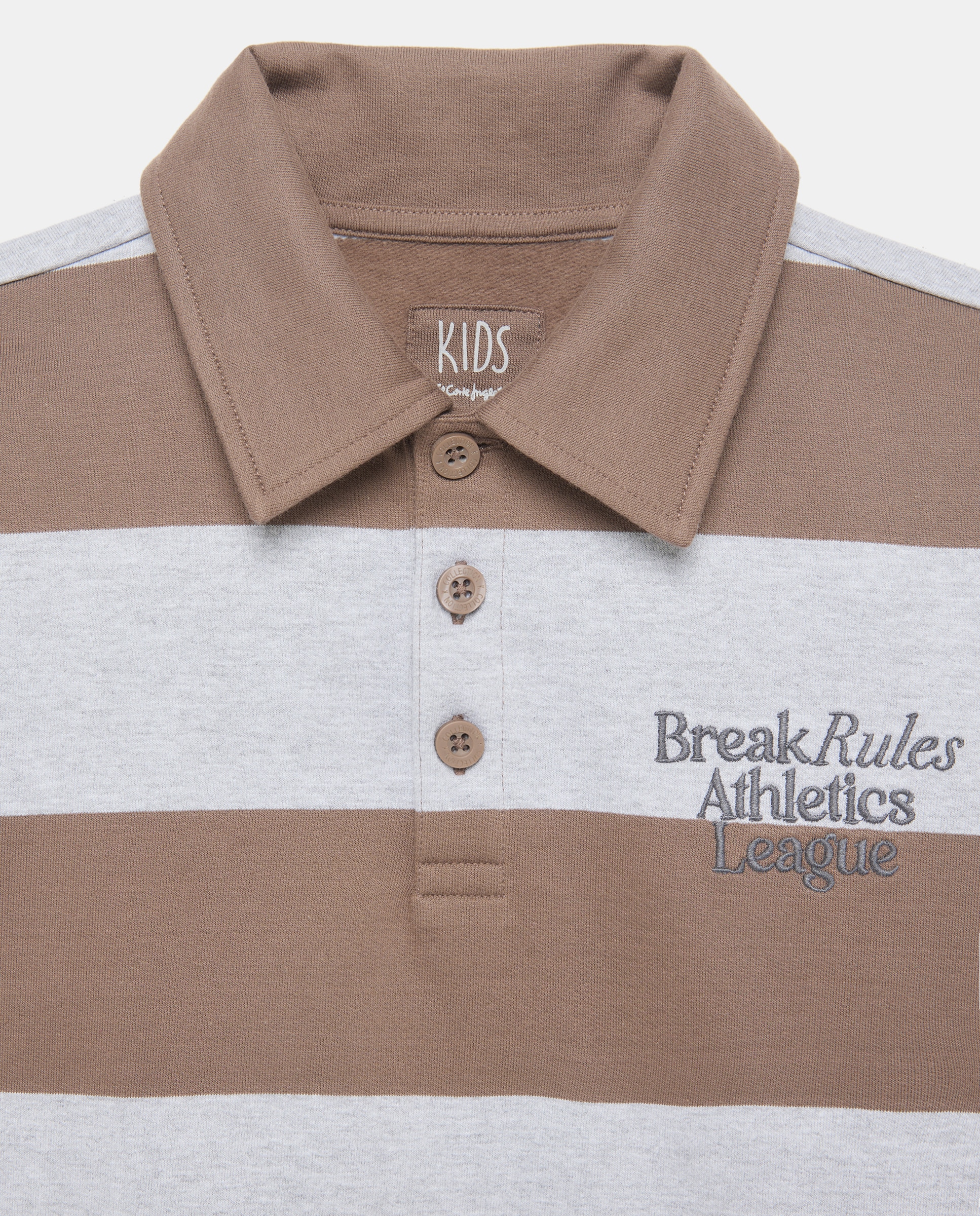Sweatshirt Fechada às Riscas com Colarinho de Polo Castanho-5