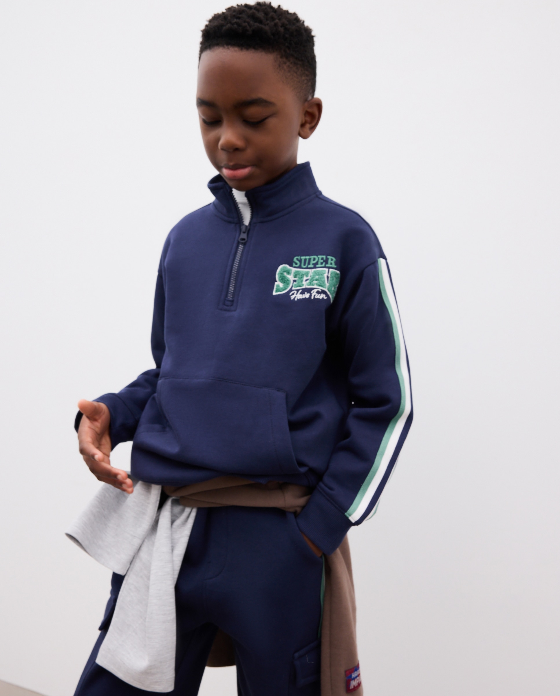 Sudadera sin capucha de niño con cintas cuello - Kids El Corte Inglés - Azul marino Azul marino-1