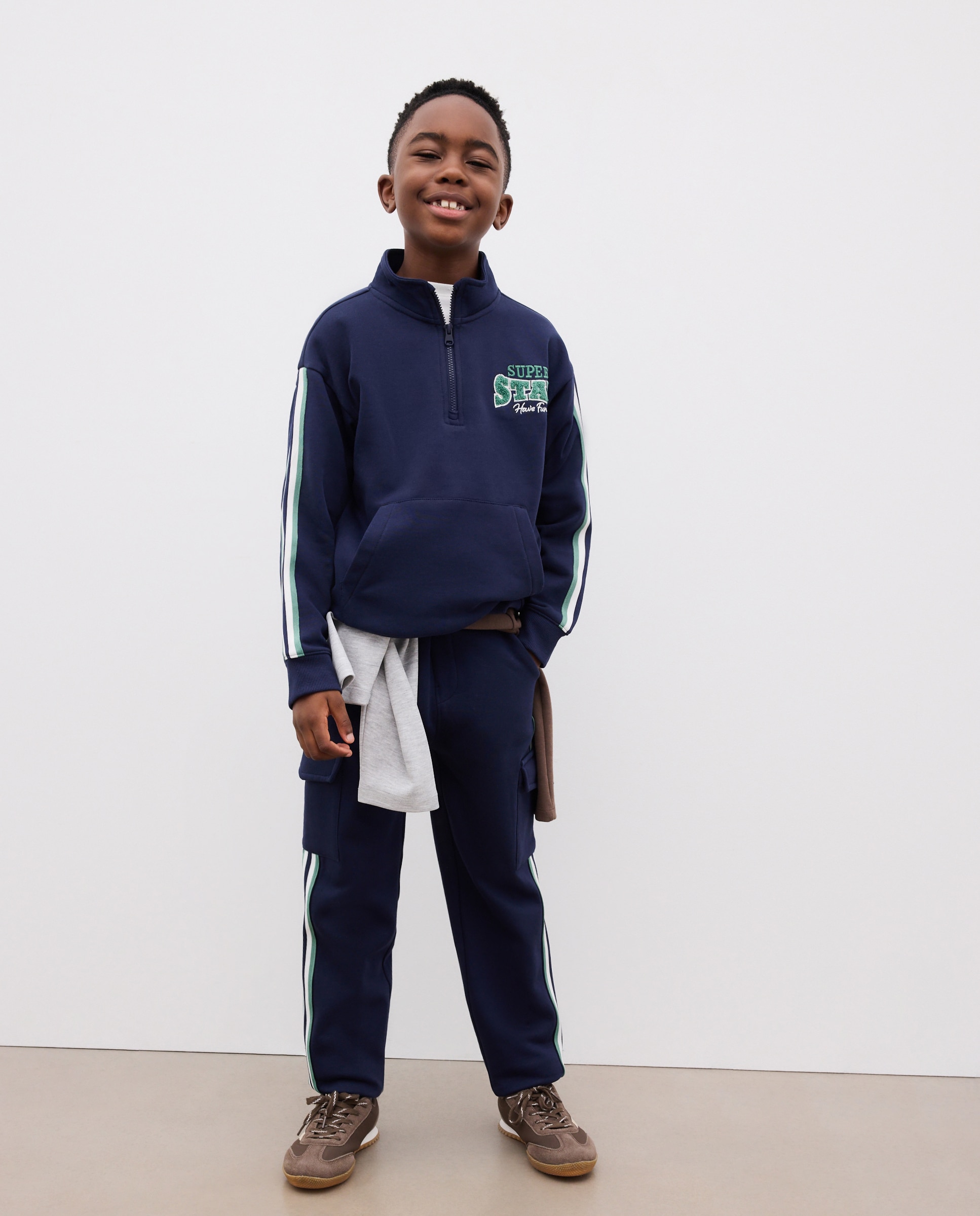 Sudadera sin capucha de niño con cintas cuello - Kids El Corte Inglés - Azul marino Azul marino-2