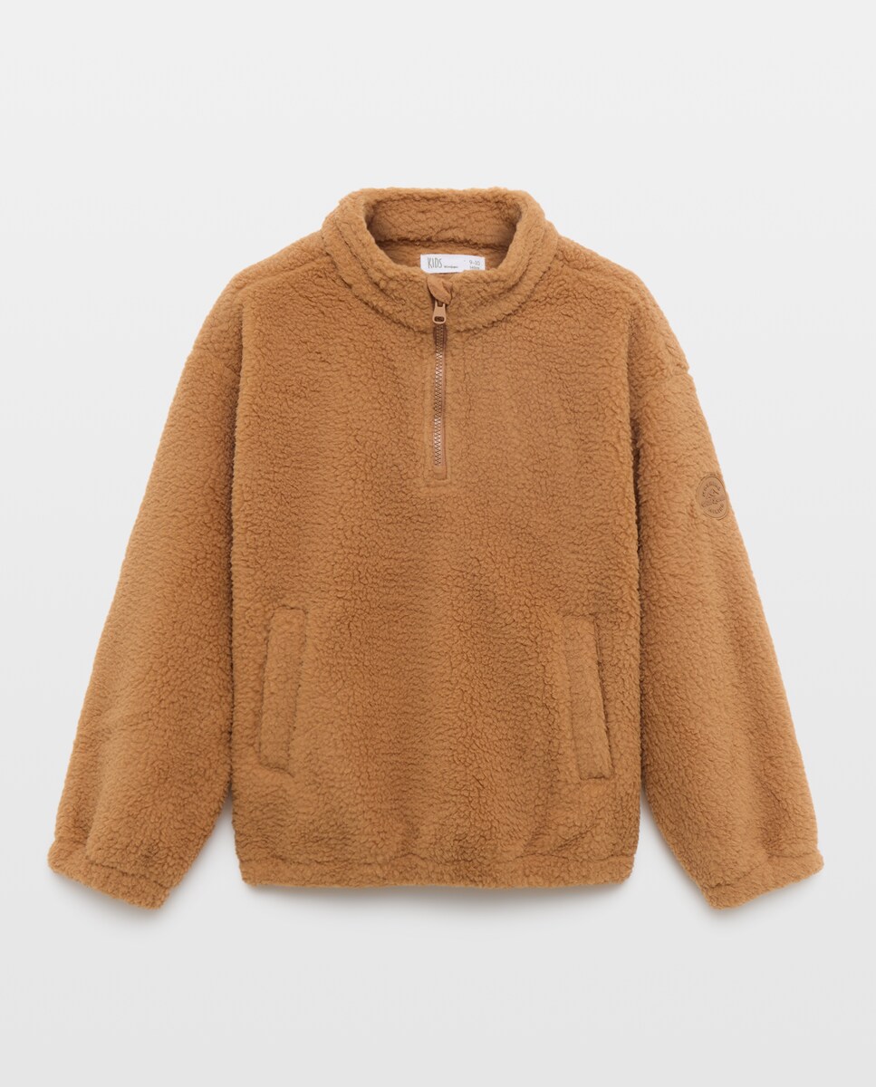 Imagen 0 de Sudadera borrego lisa de niño Marrón