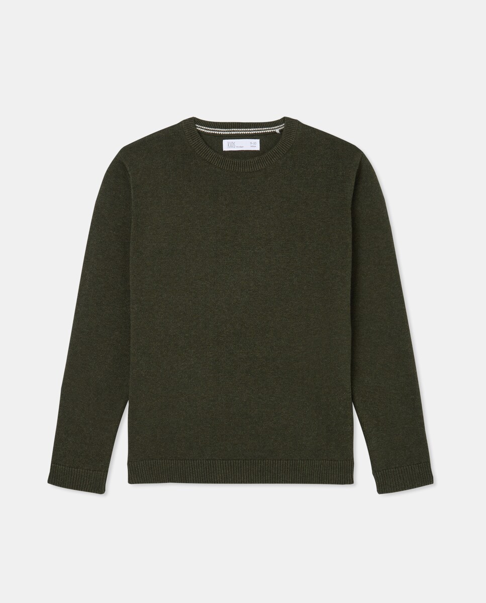 Camisola de Malha Básica de Tricot Lisa com Gola Redonda Verde-5