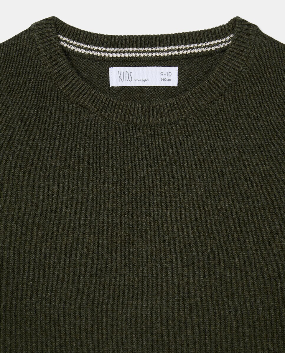 Camisola de Malha Básica de Tricot Lisa com Gola Redonda Verde-6