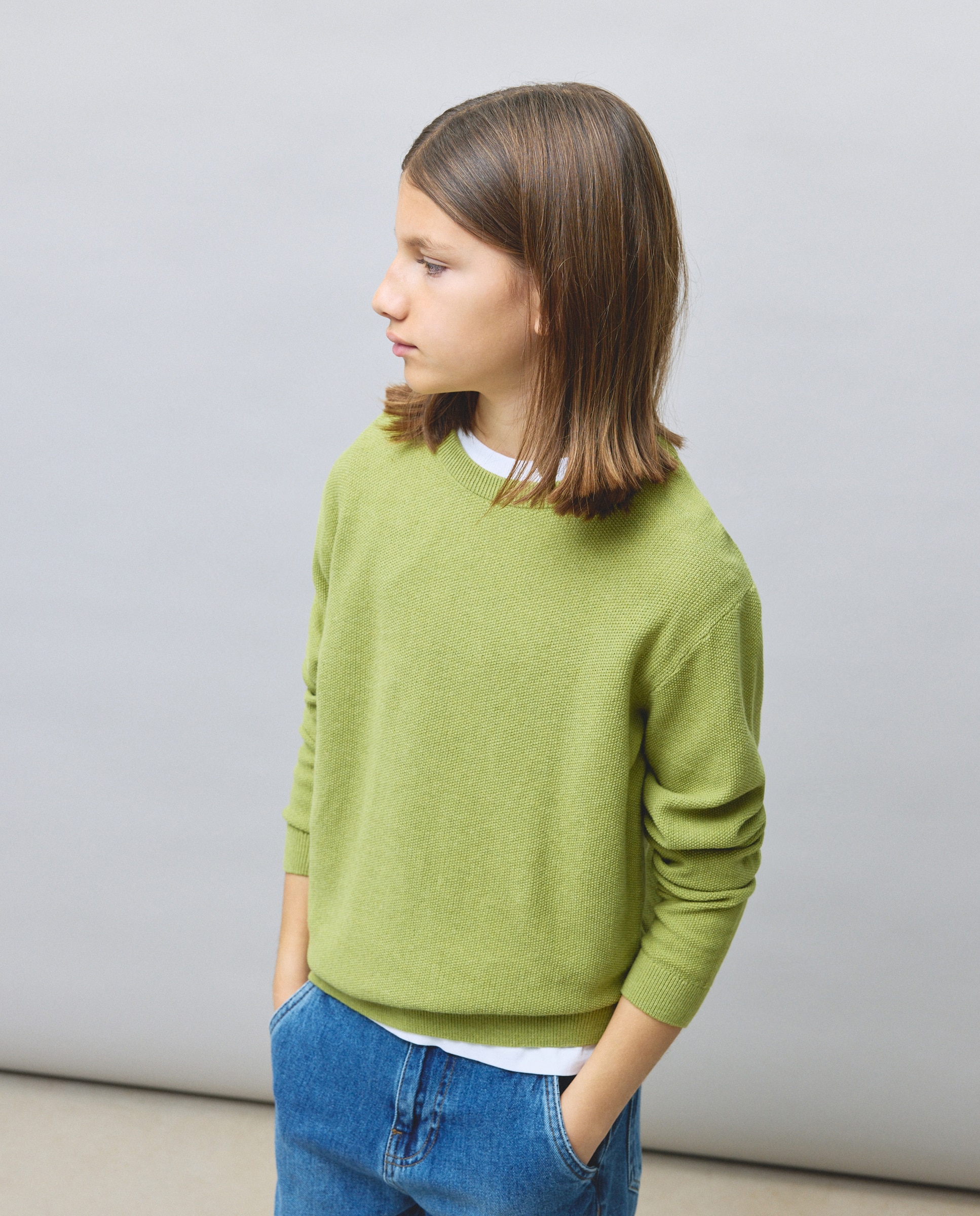 Camisola de Malha com Decote Redondo Verde-1