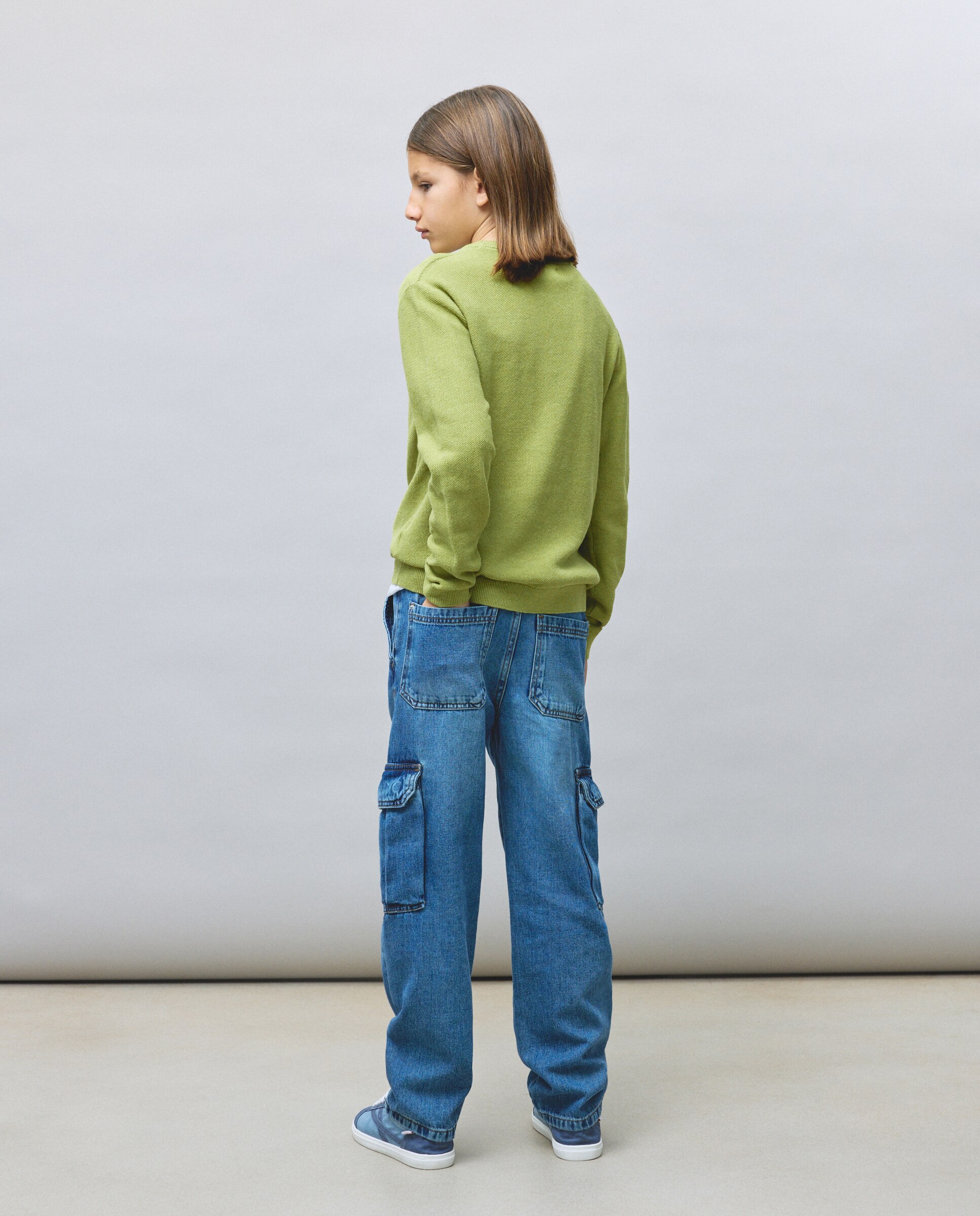 Camisola de Malha com Decote Redondo Verde-3