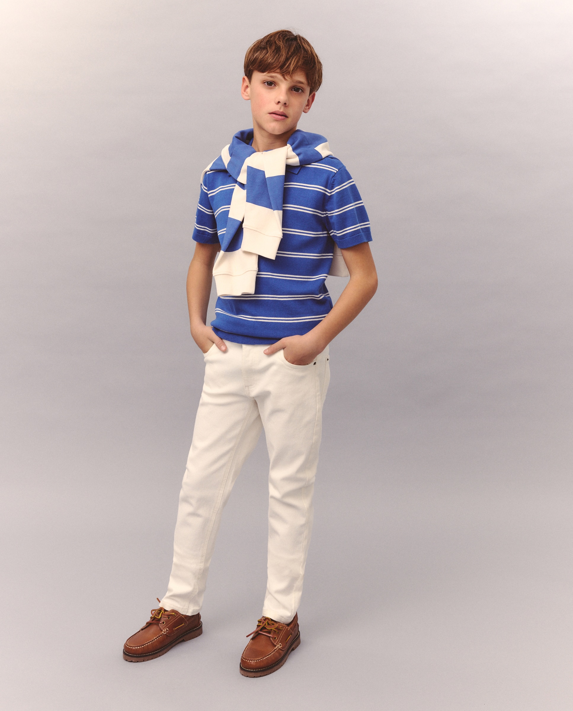 Polo de Tricot às Riscas com Manga Curta Kids El Corte Inglés Azul-2